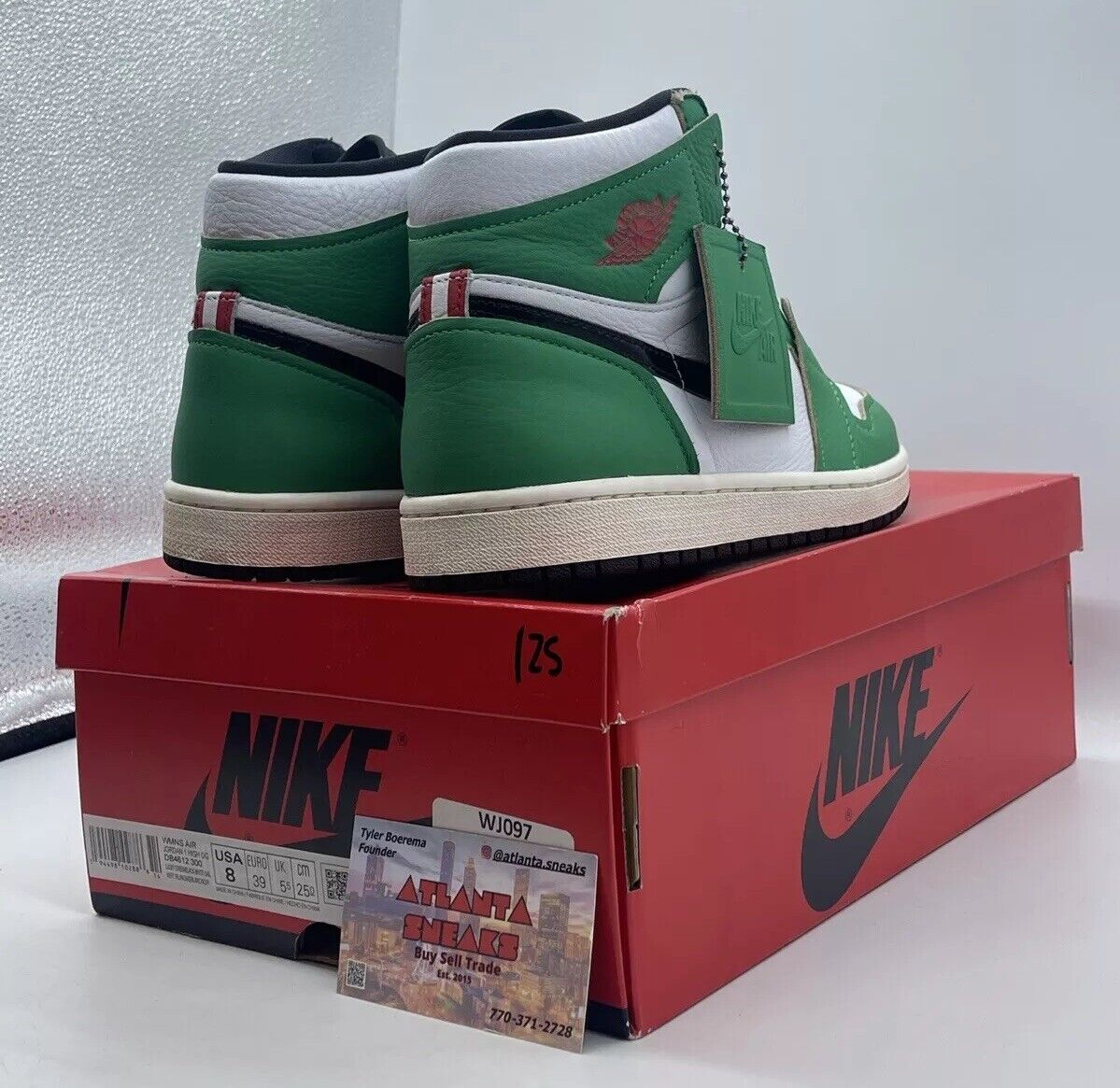 Size 8 - Air Jordan 1 Retro OG High Lucky Green W White Black Red (DB4612-300)