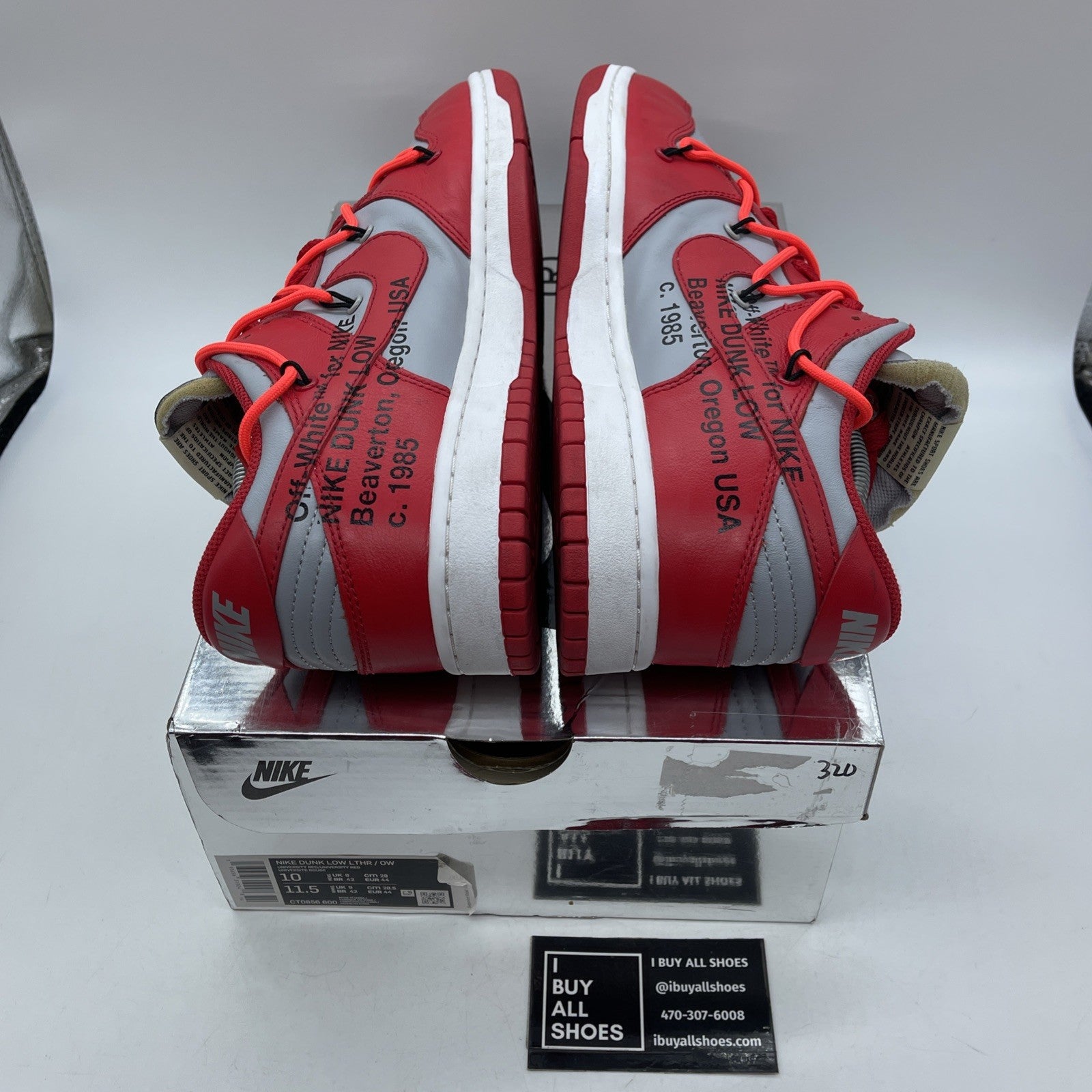 Size 10 - Nike Dunk Low x OFF-WHITE University Red Grey Leather (CT0856-600)