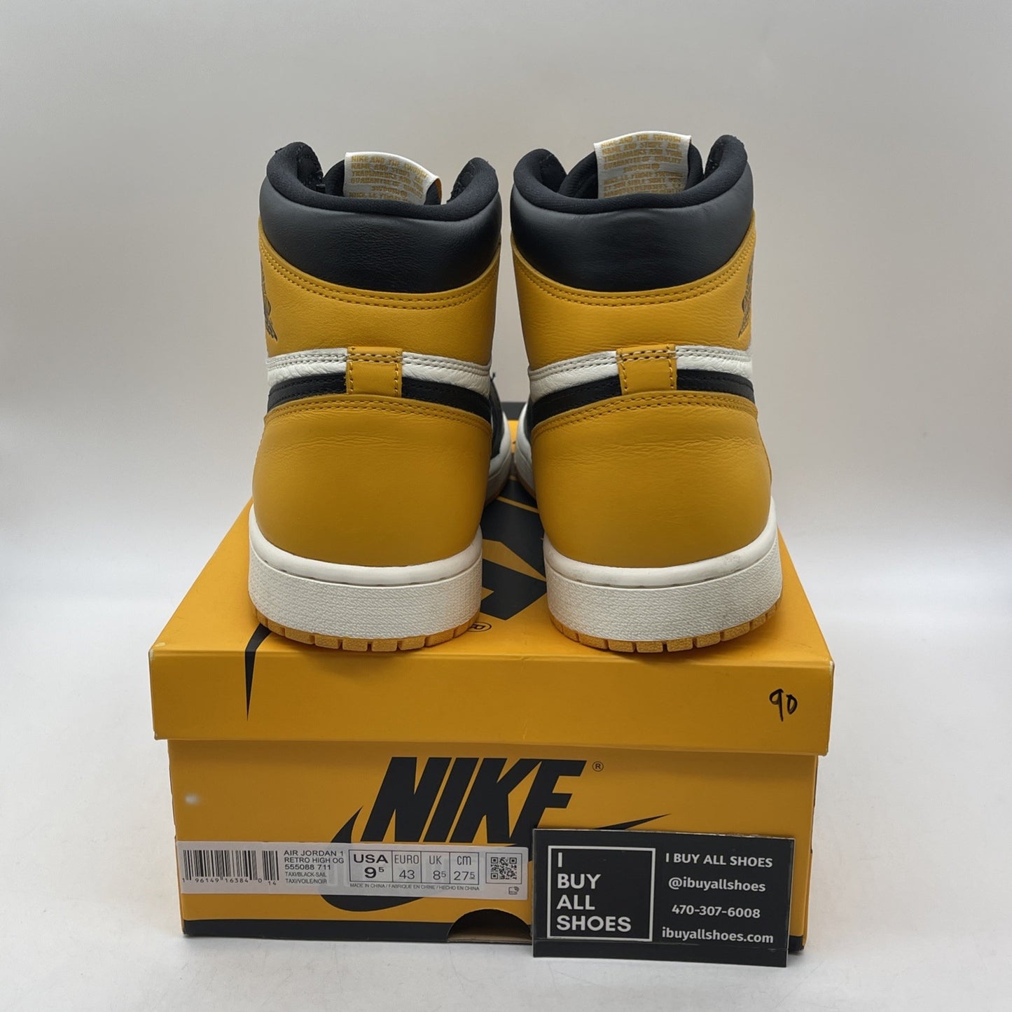 Size 9.5 - Jordan 1 Retro OG High Yellow Toe Black Leather (555088-711)