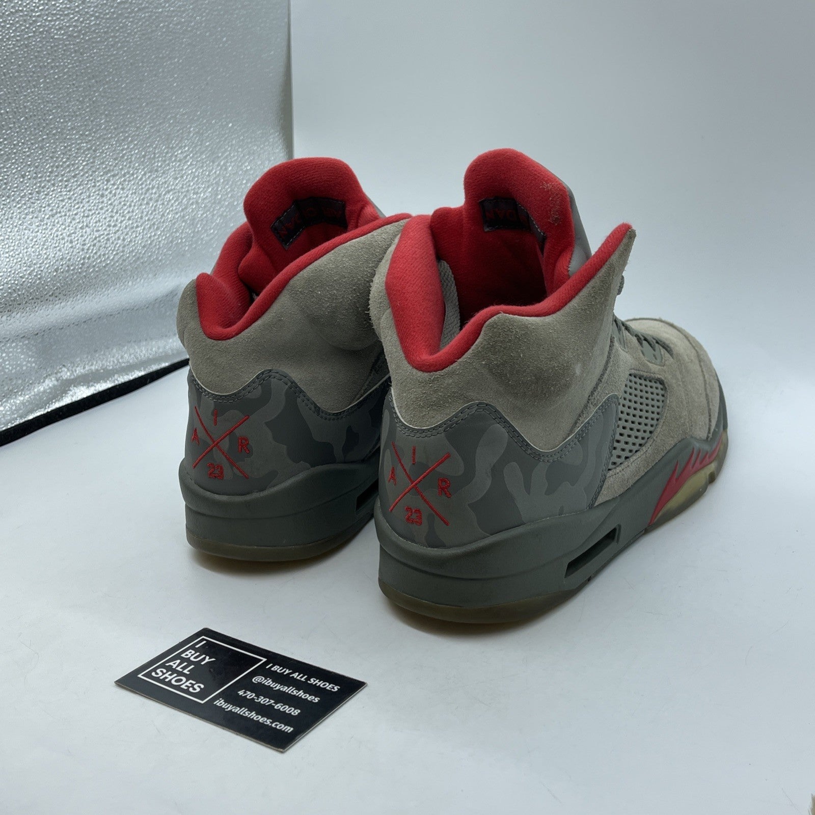Size 11 - Air Jordan 5 Retro Camo Grey Red Suede Leather (136027-051)