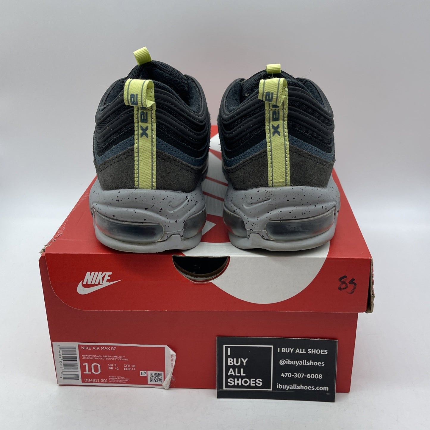 Size 10 - Nike Air Max 97 Newsprint Grey Blue Black Suede Leather (DB4611-001)