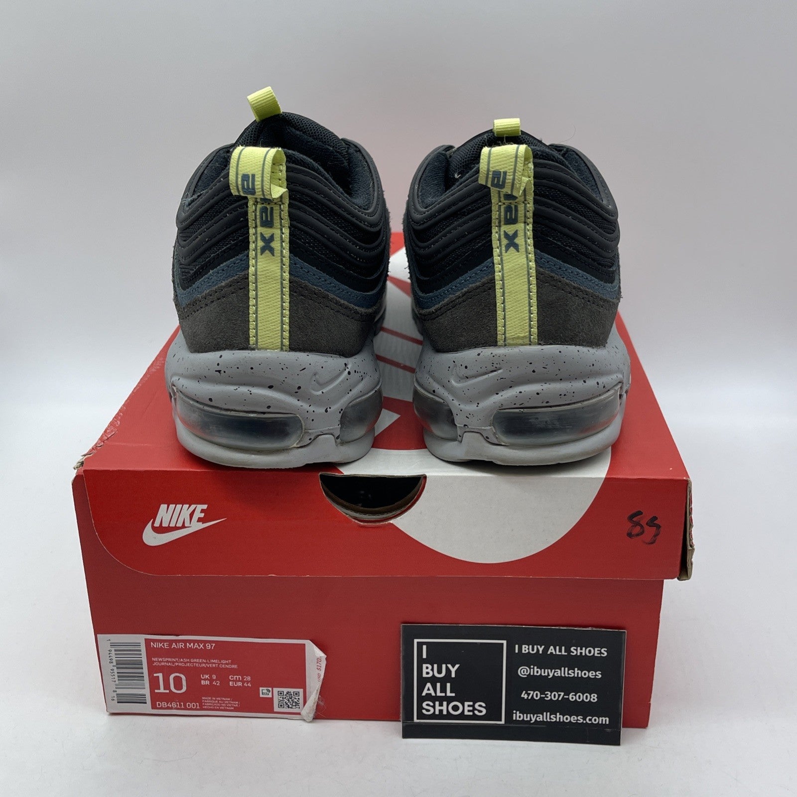 Size 10 - Nike Air Max 97 Newsprint Grey Blue Black Suede Leather (DB4611-001)