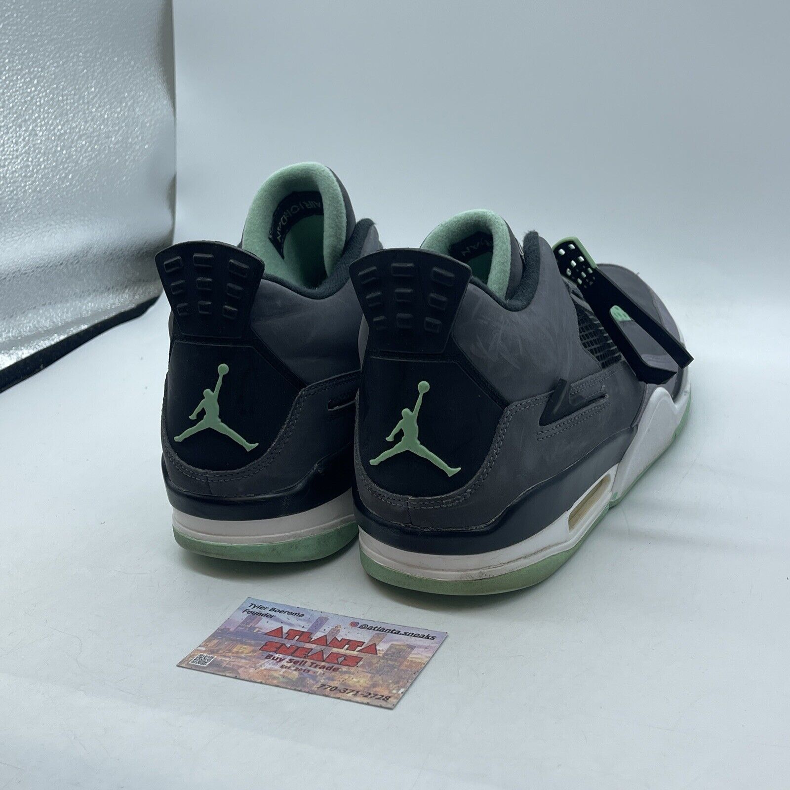 Size 11 - Jordan 4 Retro Green Glow Grey Suede Black White Leather (308497-033)