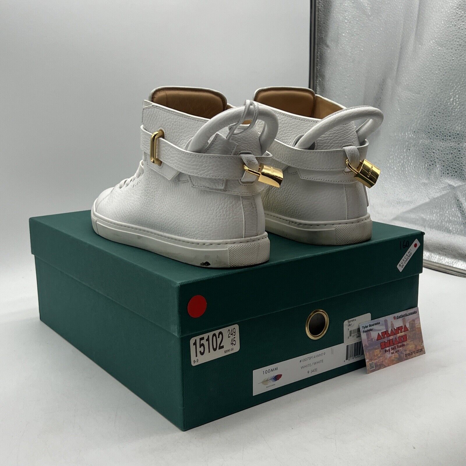 Size 9 - Buscemi Mens 100MM White Leather High Top Sneakers Shoes