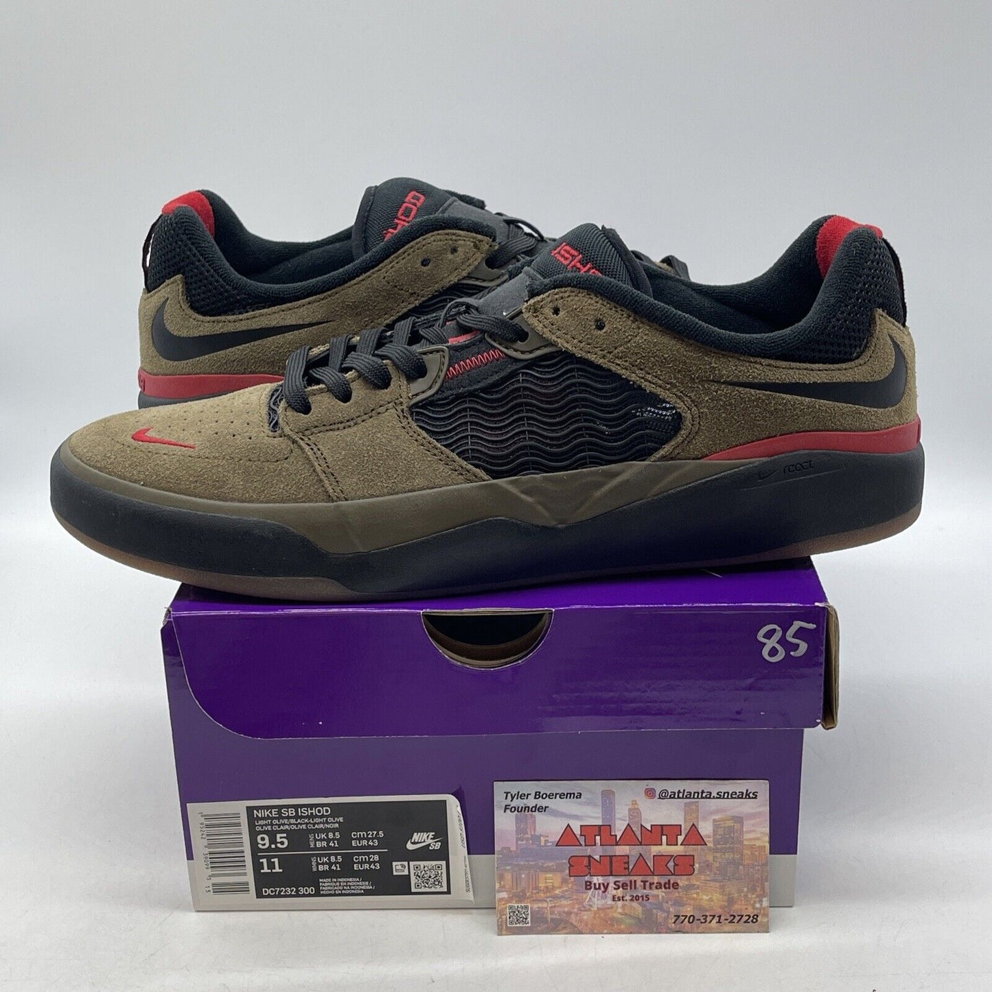 Size 9.5 -Ishod Wair Light  Olive Suede Black Red (DC7232-300)