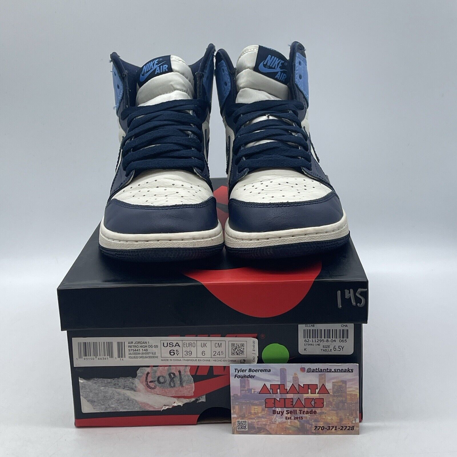 Size 6.5Y- Jordan 1 Retro OG High Obsidian UNC 2019 Navy White  (575441-140)