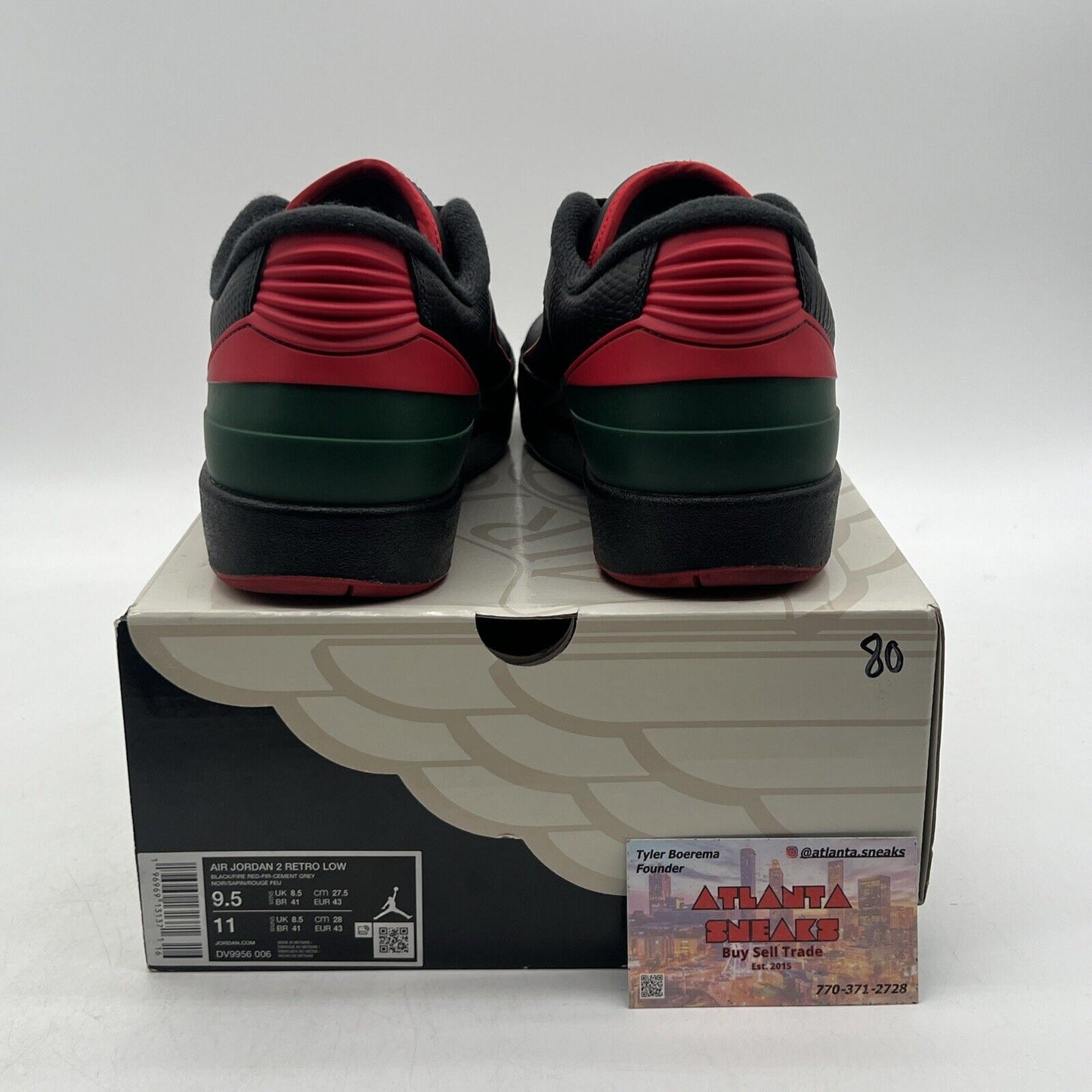 Size 9.5 - Air Jordan 2 Retro Low Christmas Red Green Black Leather (DV9956-006)