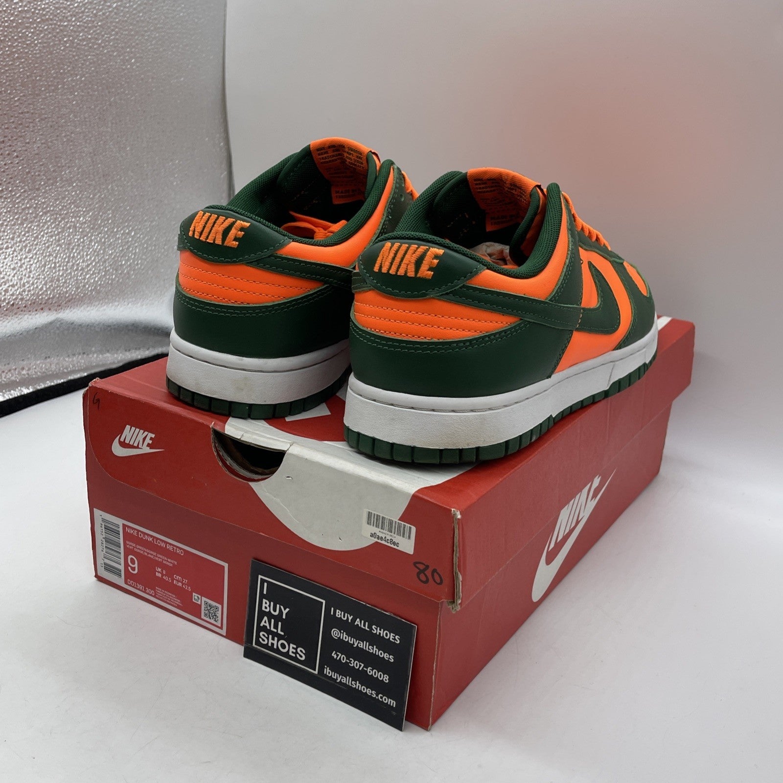 Size 9 - Nike Dunk Low Miami Hurricanes Green Orange Leather (DD1391-300)