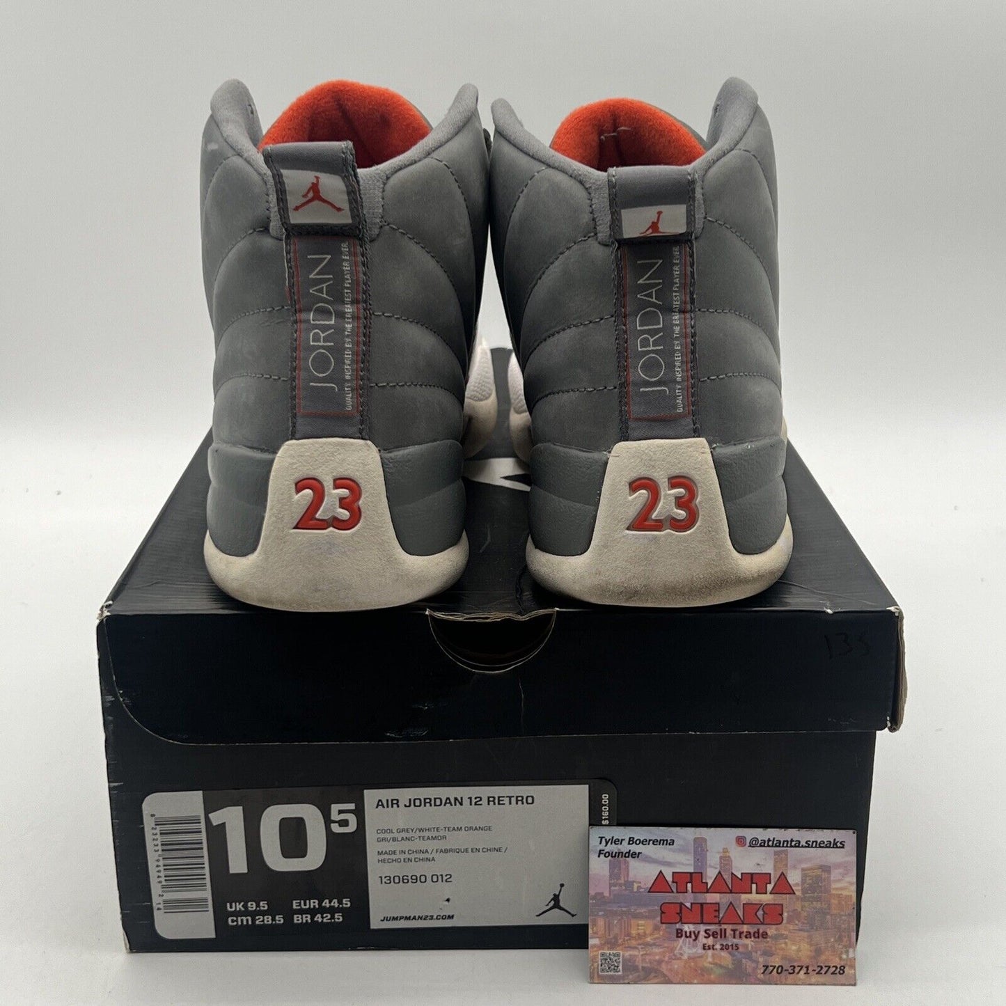 Size 10.5 - Air Jordan 12 Retro Cool Grey White Orange Suede (130690-012)