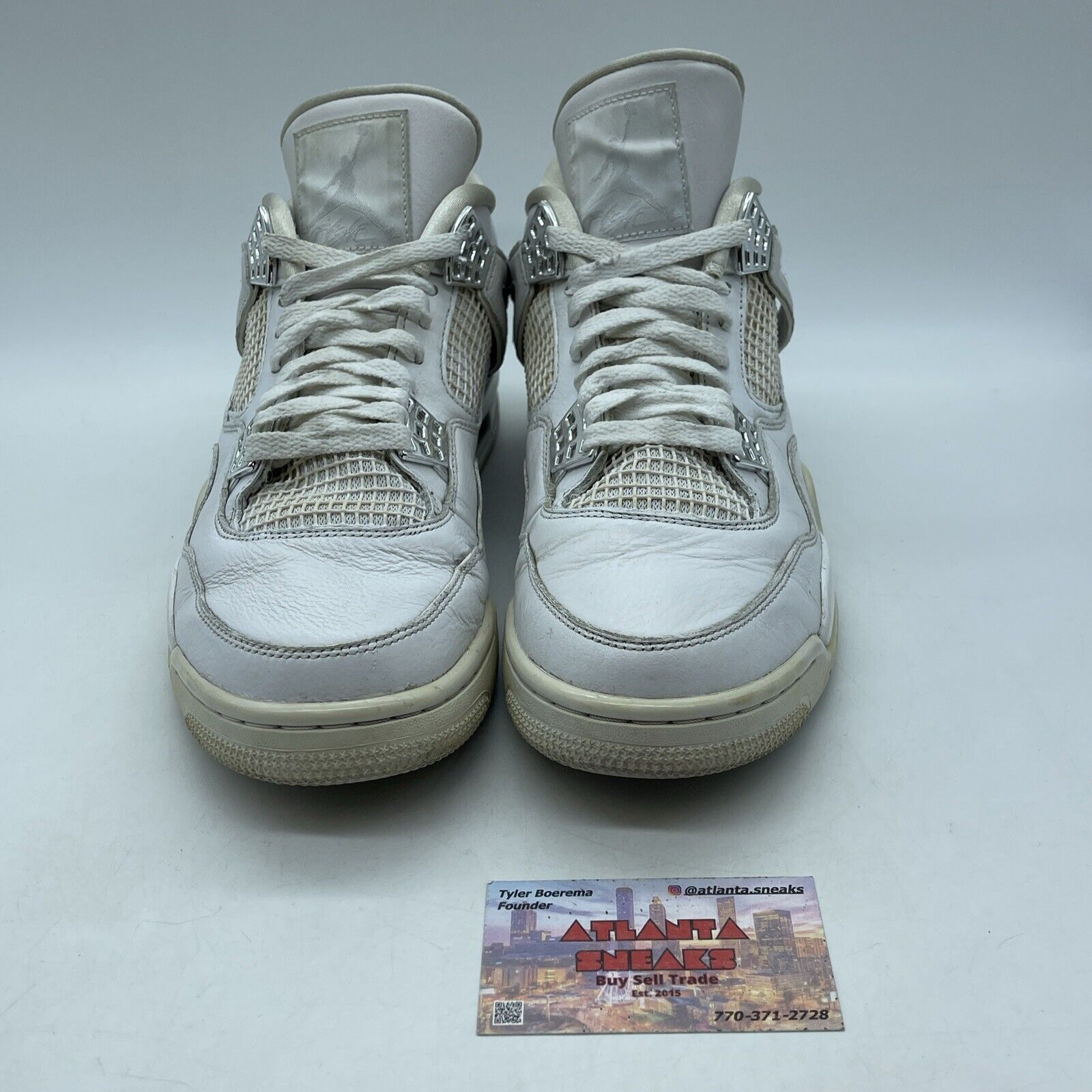 Size 11 - Jordan 4 Retro Mid Pure Money Silver White Leather (308497-100)