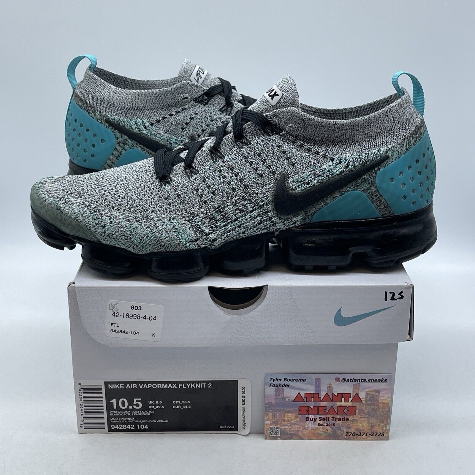 Size 10.5 - Nike Air VaporMax Flyknit 2 Dusty Cactus Blue Black (942842-104)