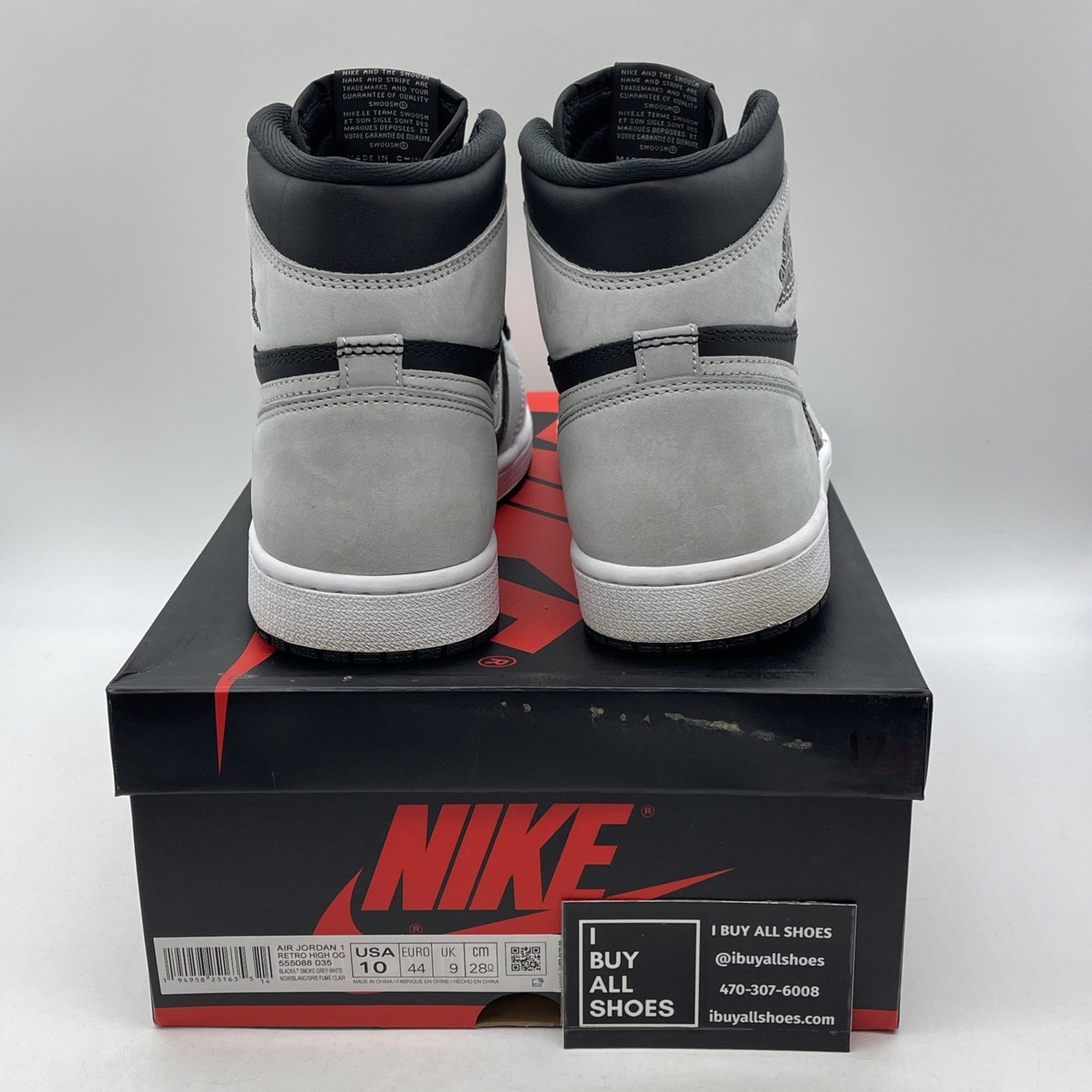 Size 10 - Jordan 1 Retro OG High Shadow 2.0 Grey Black Suede (555088-035)