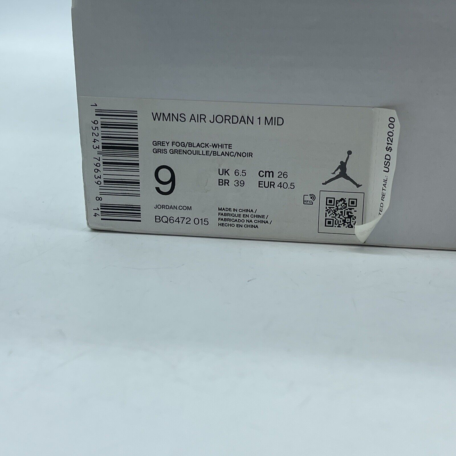 Size 9W - Air Jordan 1 Mid Grey Fog Black White Leather (BQ6472-015)