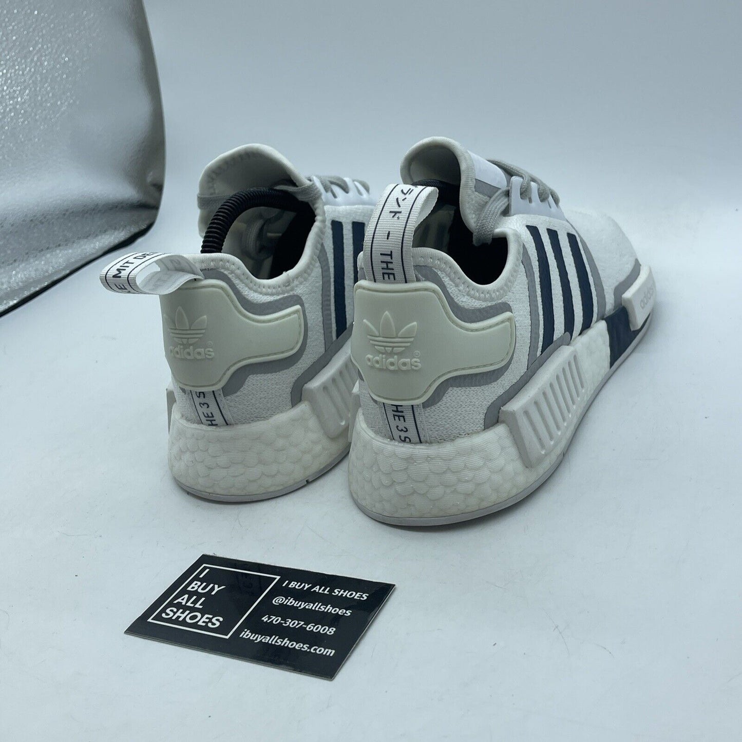 Size 7.5 - adidas NMD_R1 White Crew Navy Blue Grey White Suede (G55576)