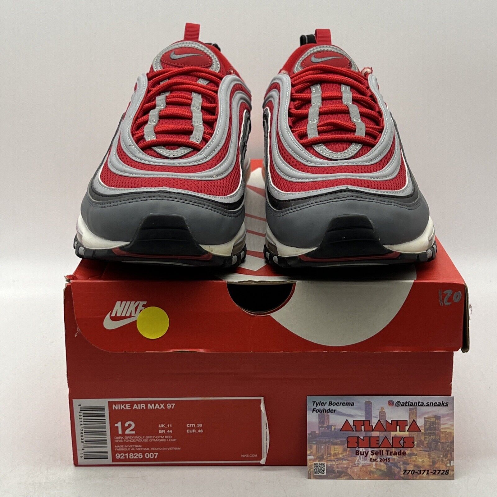 Size 12 - Nike Air Max 97 Gym Red Grey White Black Leather (921826-007)