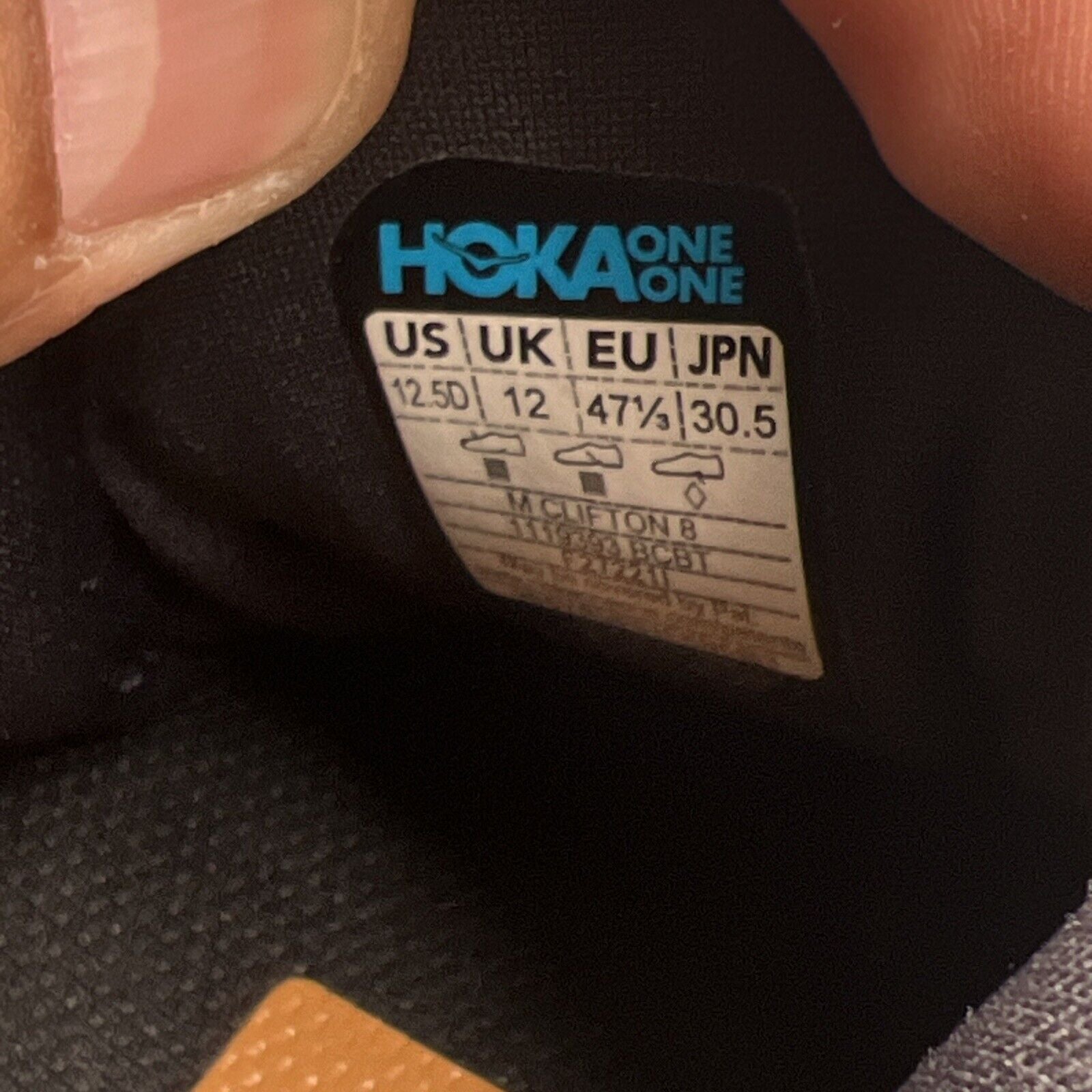 Size 12.5 - Hoka One One Clifton 8 Running Shoes, Blue