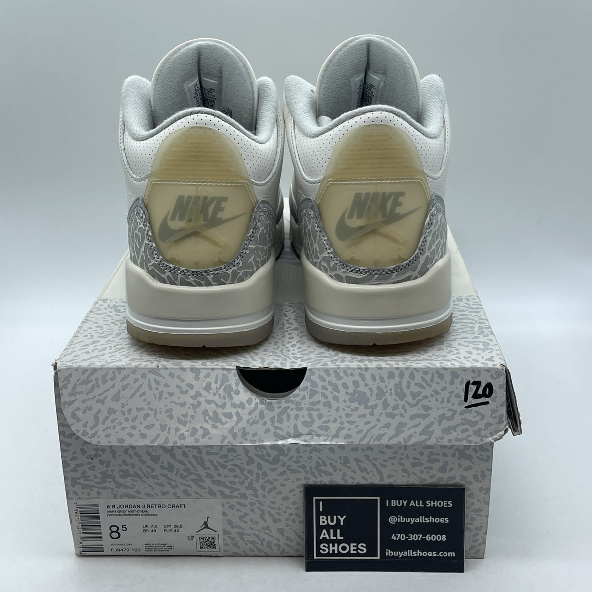Size 8.5 - Air Jordan 3 Retro Craft Ivory Grey White Leather (FJ9579-100)