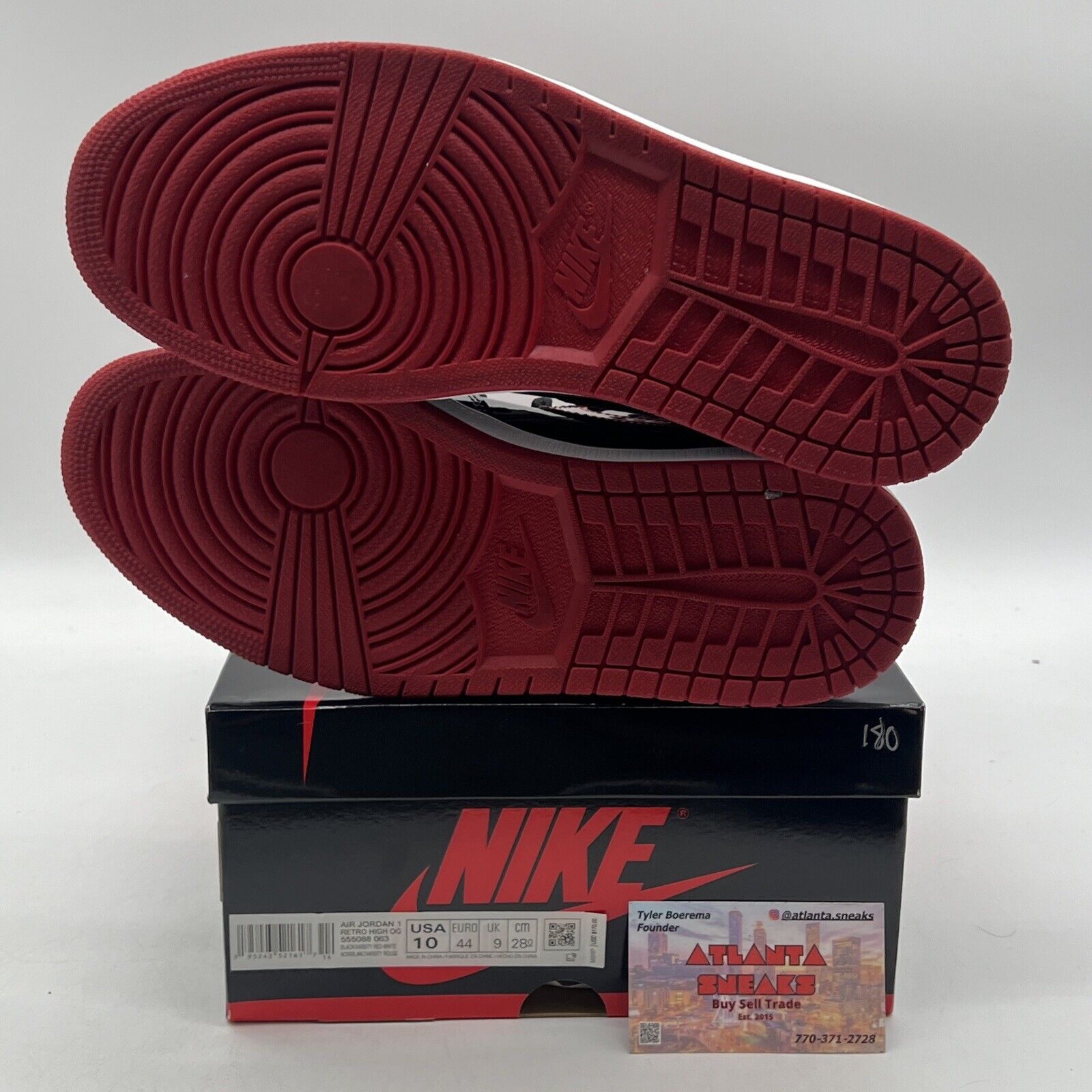 Size 10 - Jordan 1 Retro OG High Patent Bred Black White Red (555088-063)