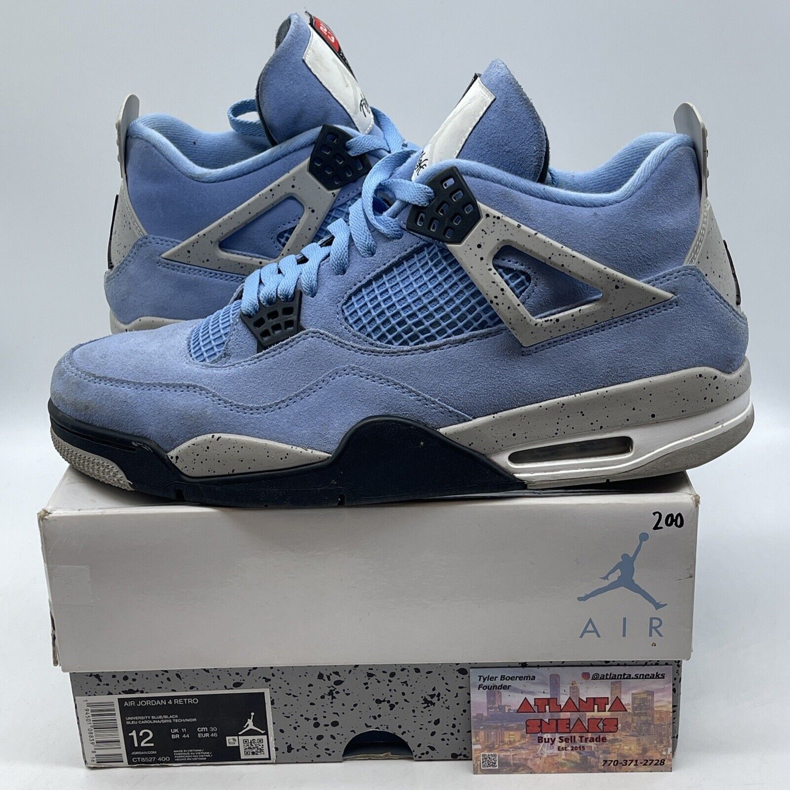 Size 12 - Jordan 4 Retro Mid University Blue Suede Grey Black (CT8527-400)