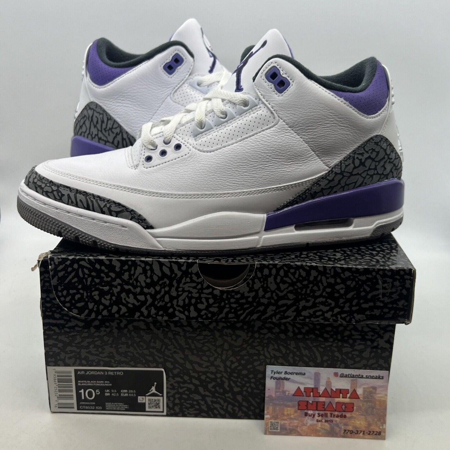 Size 10.5 - Jordan 3 Retro Mid Dark Iris White Leather Purple Black (CT8532-105)