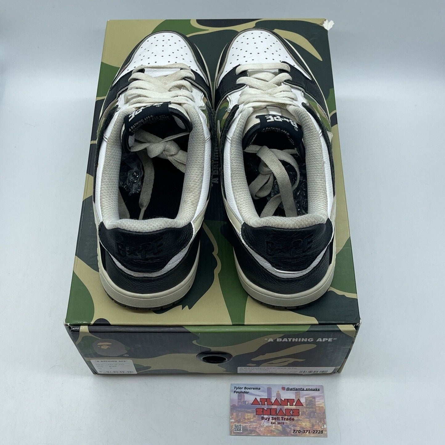 Size 9 - A Bathing Ape Sk8 Sta Black Camo White Black  Leather (1H20191033)