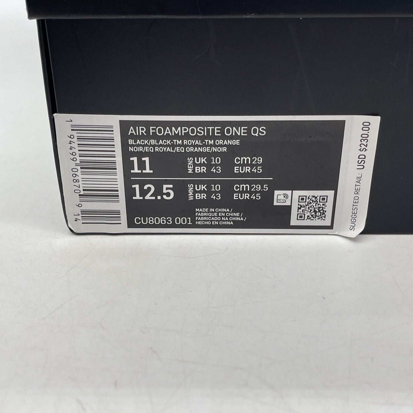 Size 11 - Nike Air Foamposite One QS Gradient Soles Grey Leather (CU8063-001)