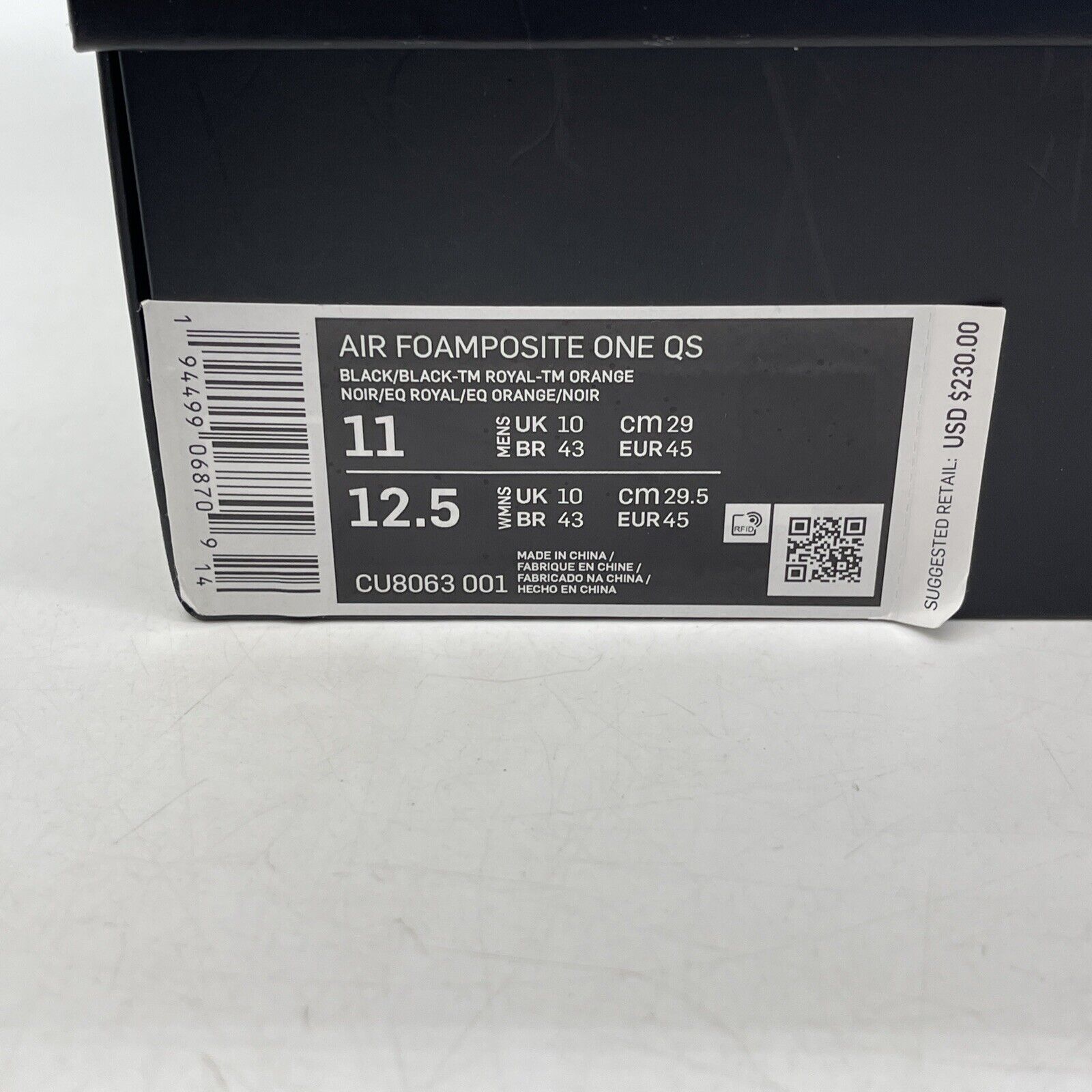 Size 11 - Nike Air Foamposite One QS Gradient Soles Grey Leather (CU8063-001)