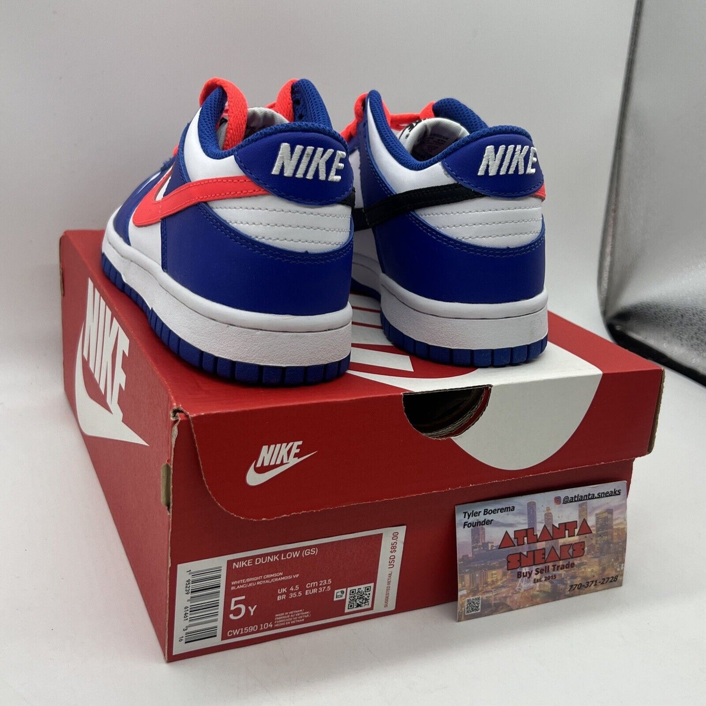 Size 5Y - Nike Dunk Low GS Game Royal 2021 - CW1590104 Brand New Og All White