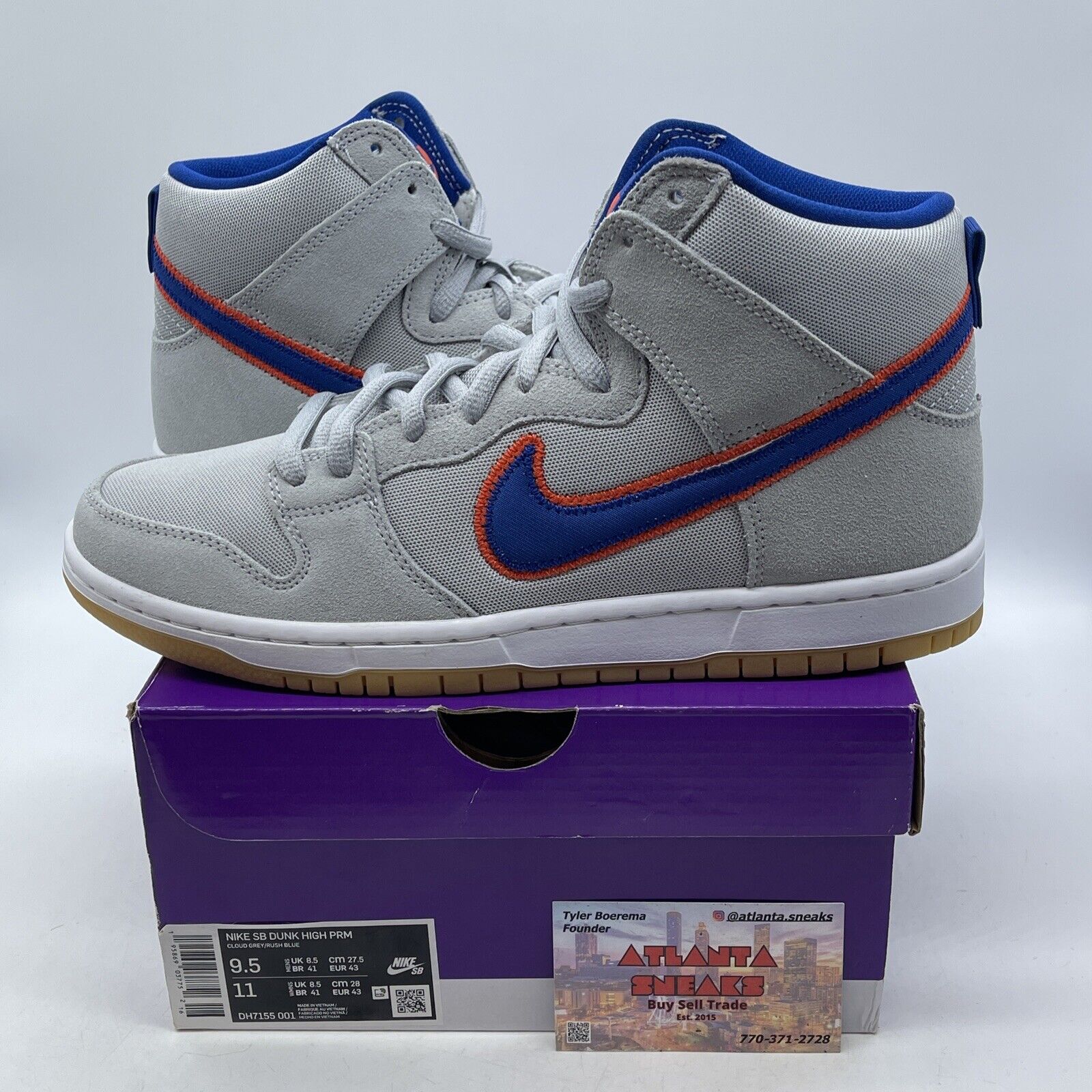 Size 9.5 - Nike Dunk SB High New York Mets Grey Blue Orange Suede (DH7155-001)
