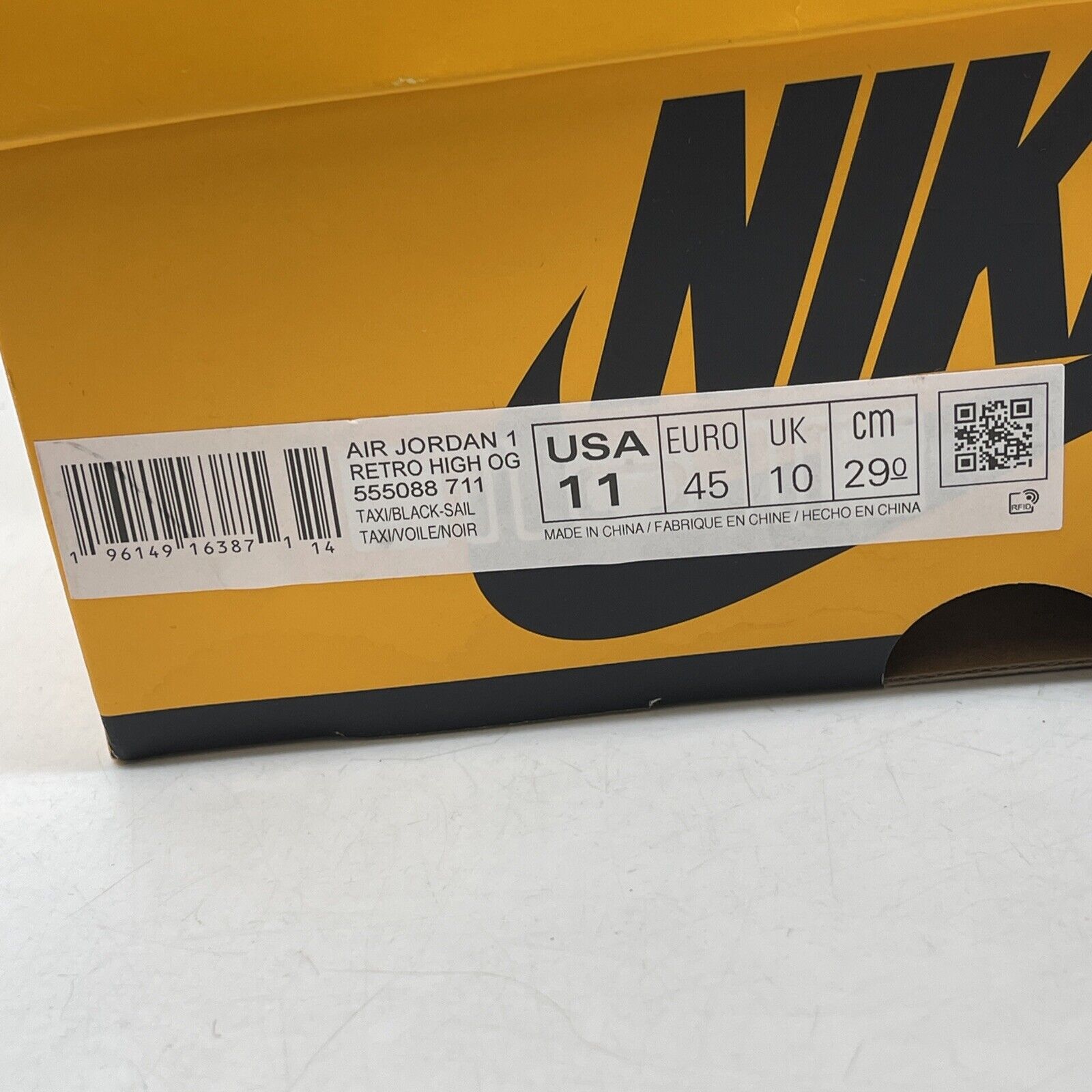 Size 11 - Jordan 1 Retro OG High Yellow Toe White Black Leather (555088-711)