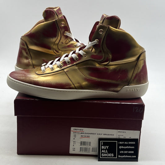 Size 12D - Bally Mens Eroy Red / Gold Patten Leather High Tops Sneakers