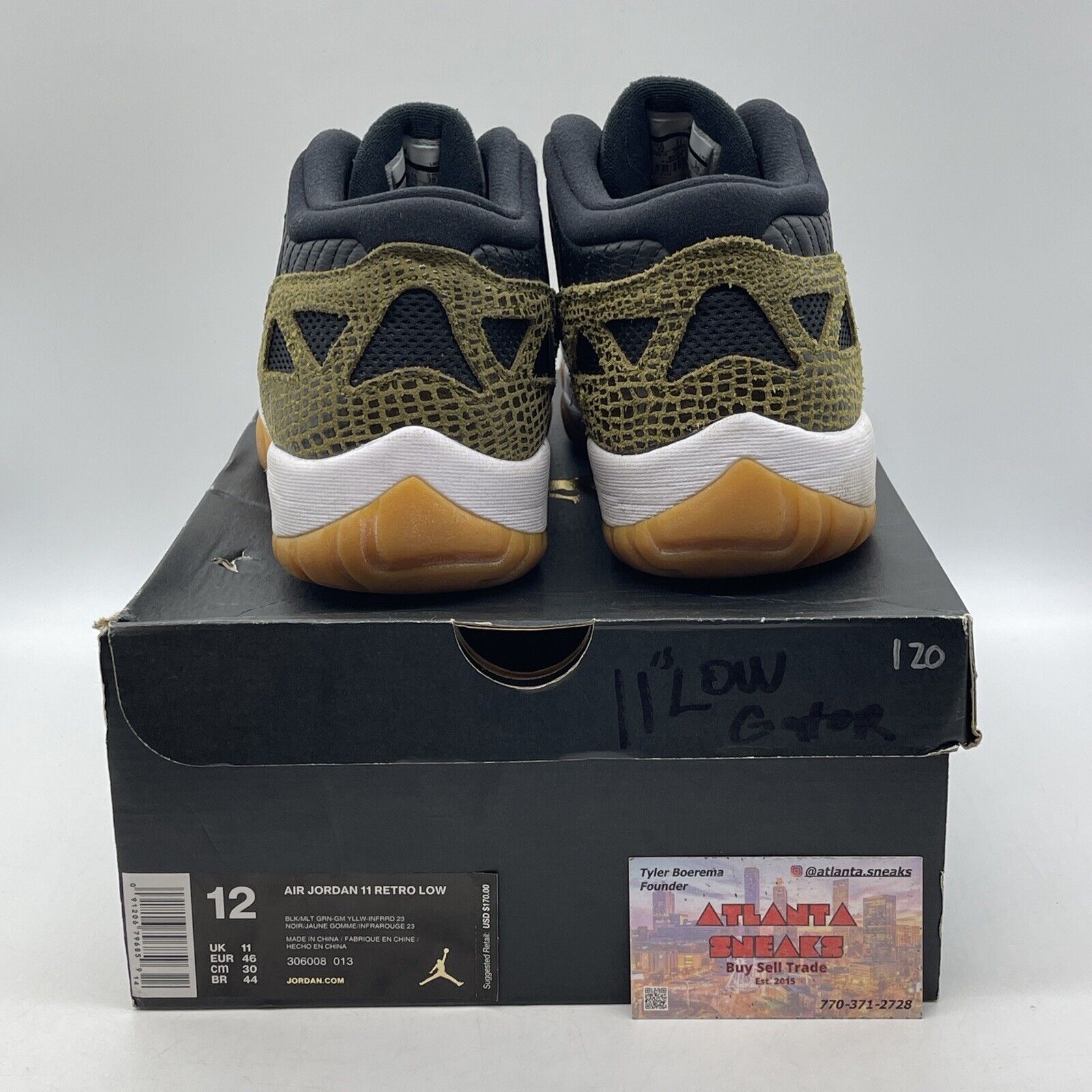 Size 12 - Air Jordan 11 IE Low Croc Green Suede Black Leather (306008-013)
