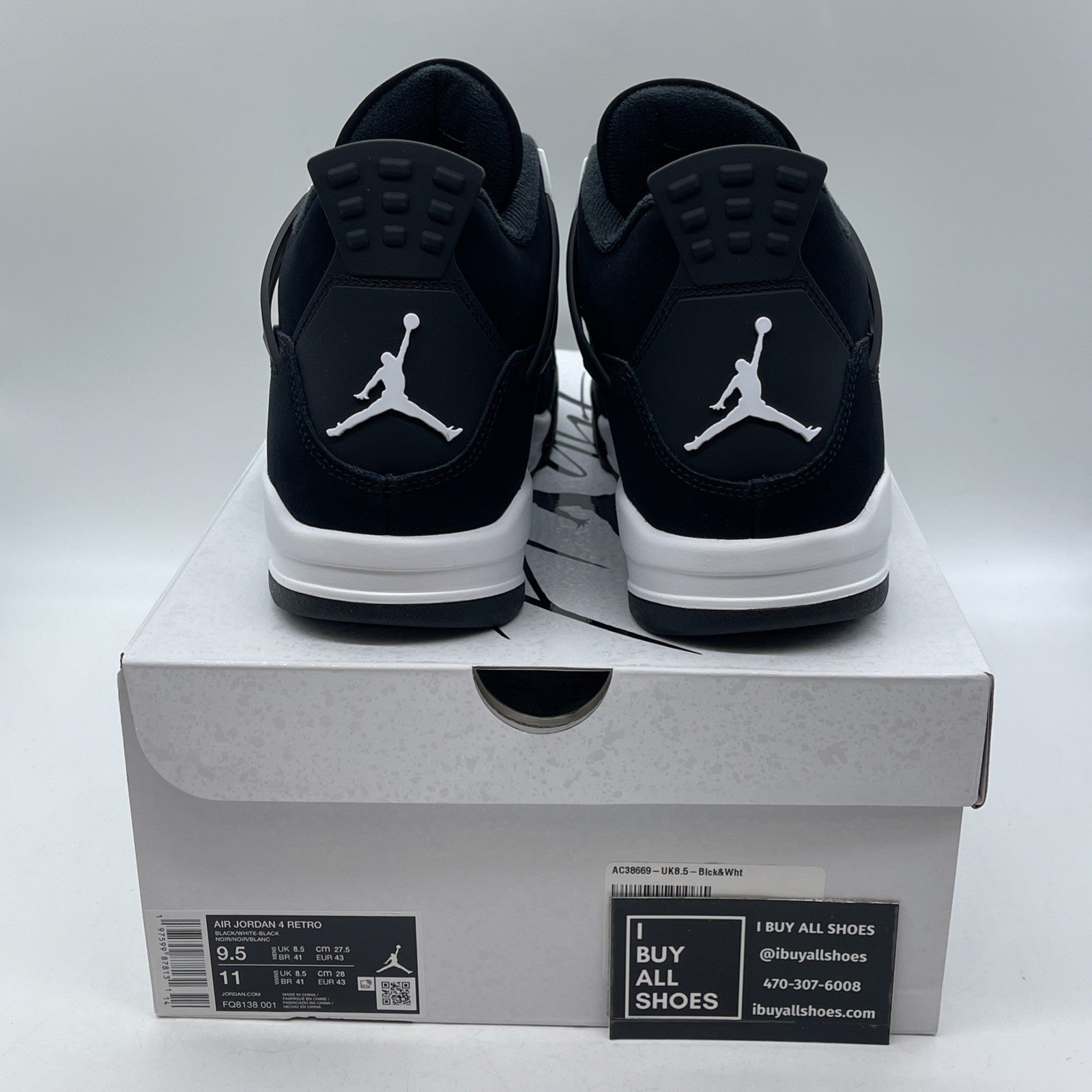 Size 9.5 - Air Jordan 4 Retro White Thunder Black Suede (FQ8138-001)