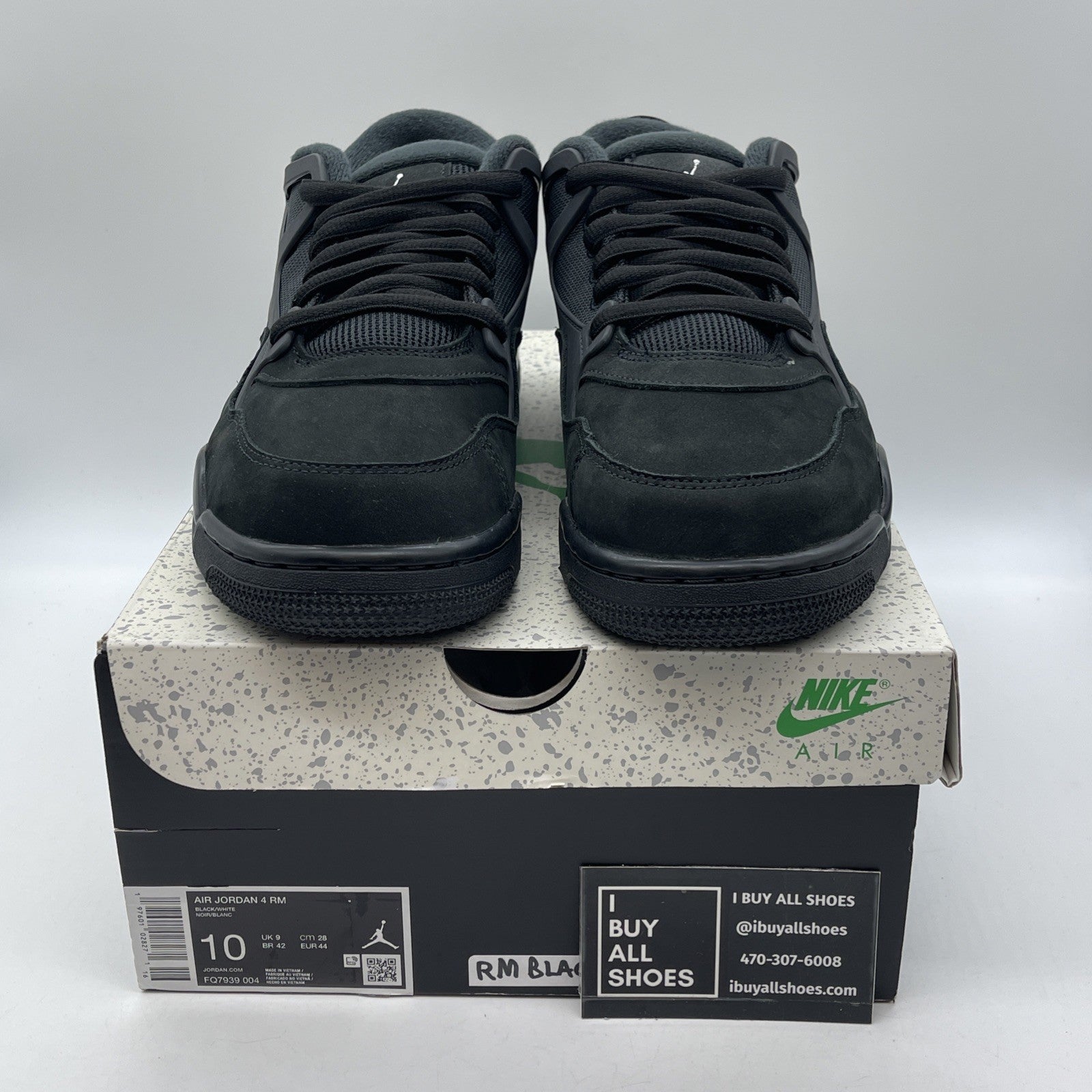 Size 10 - Air Jordan 4 RM Black Cat Black White Suede (FQ7939-004)
