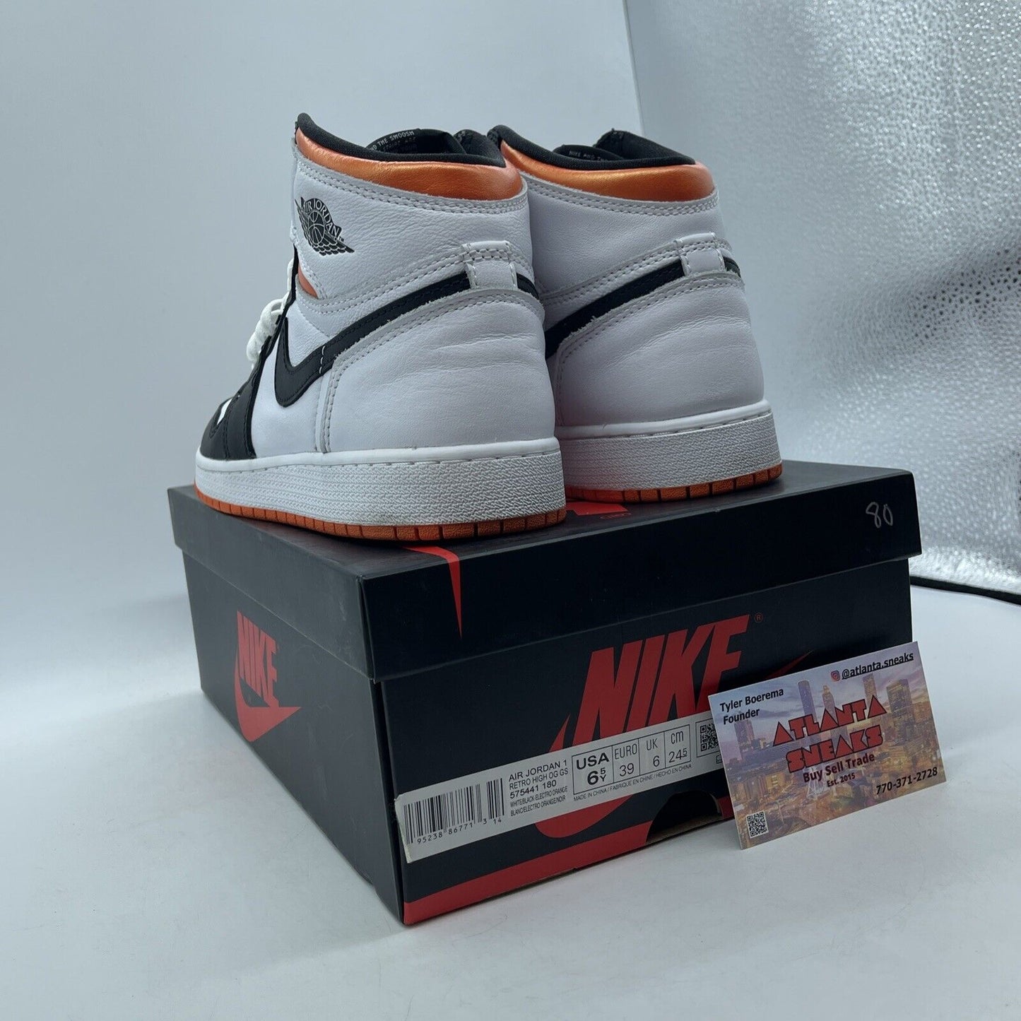 Size 6.5Y - Jordan 1 Retro High Electro Orange White Black Leather (575441-180)