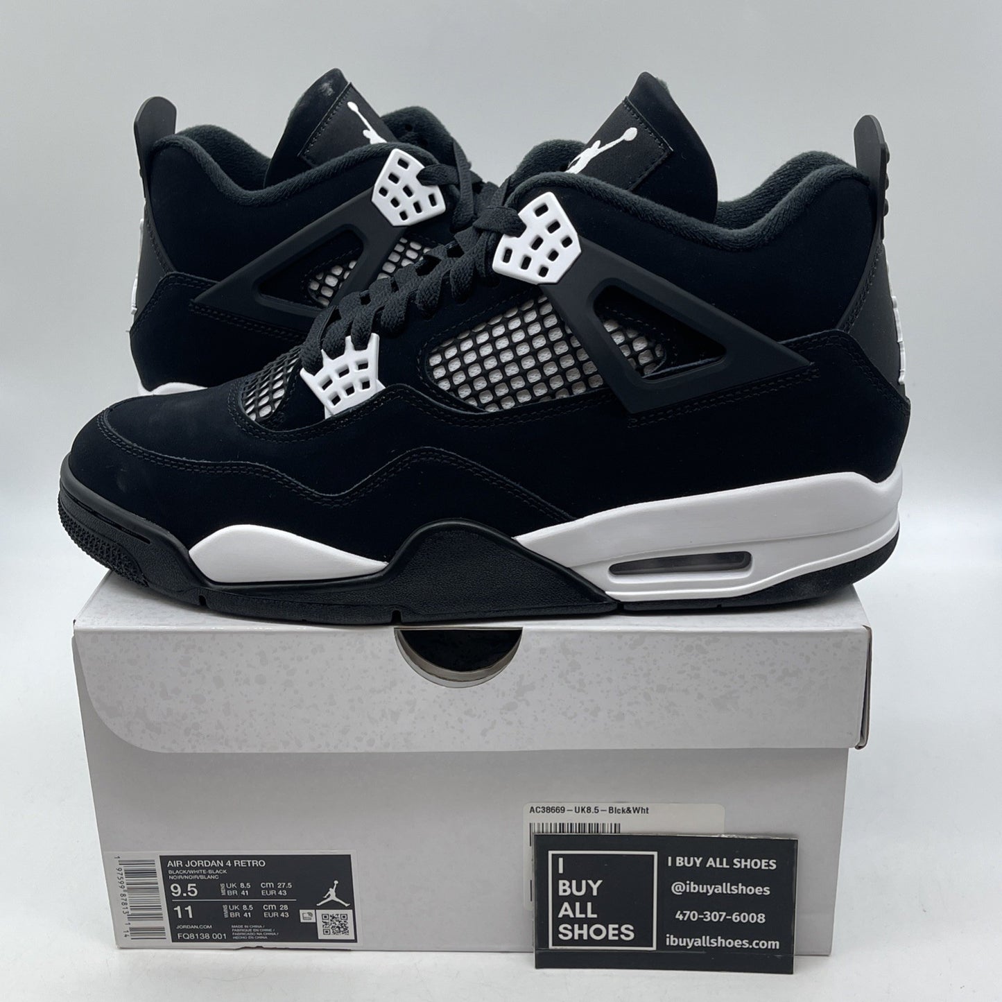 Size 9.5 - Air Jordan 4 Retro White Thunder Black Suede (FQ8138-001)