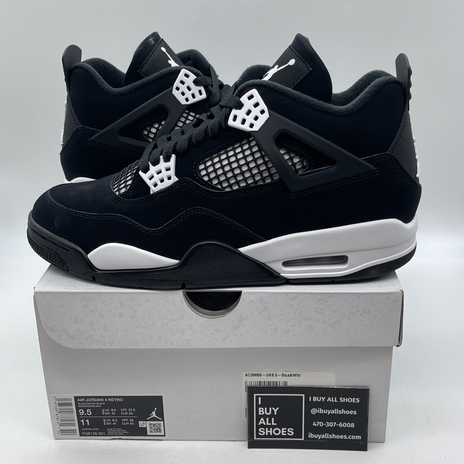 Size 9.5 - Air Jordan 4 Retro White Thunder Black Suede (FQ8138-001)