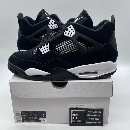 Size 9.5 - Air Jordan 4 Retro White Thunder Black Suede (FQ8138-001)