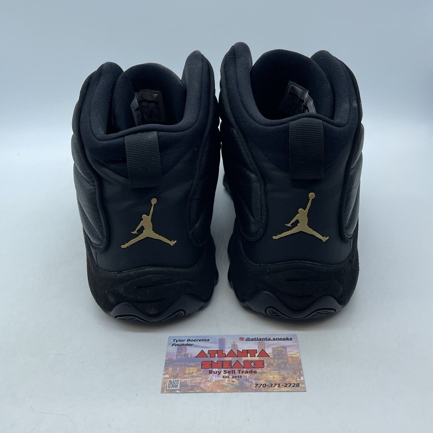 Size 12 - Jordan Pro Strong Black Metallic Gold Black Leather Suede (407285-010)