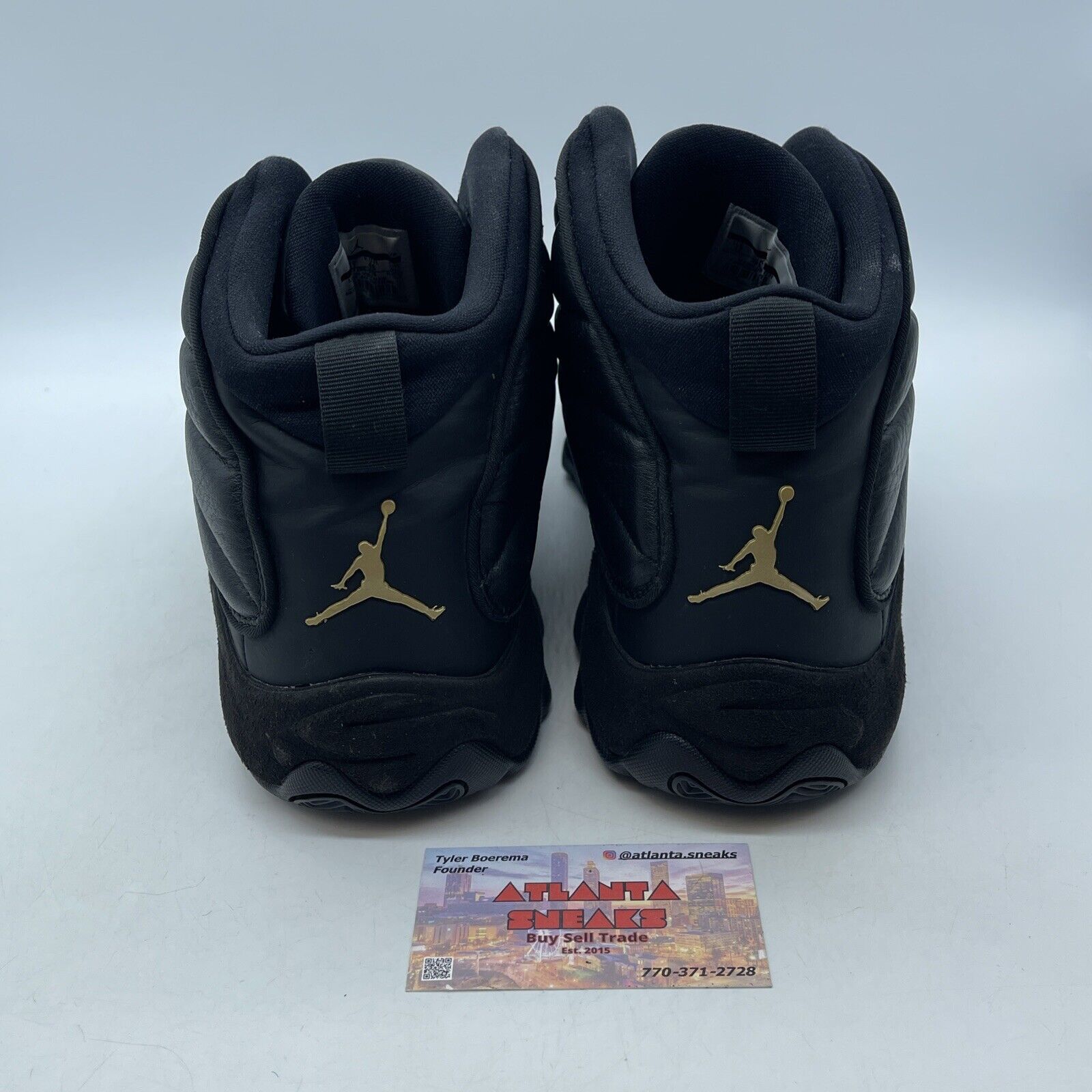 Size 12 - Jordan Pro Strong Black Metallic Gold Black Leather Suede (407285-010)