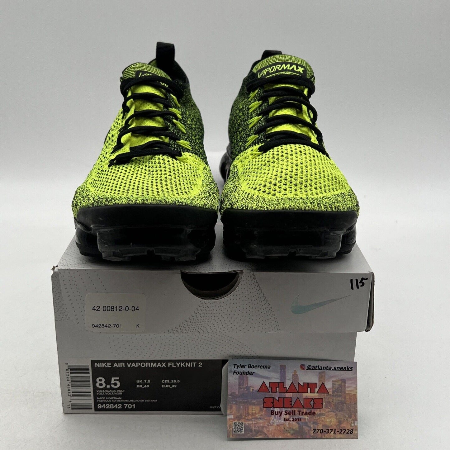 Size 8.5 - Nike Air VaporMax 2 Flyknit Volt (942842-701)