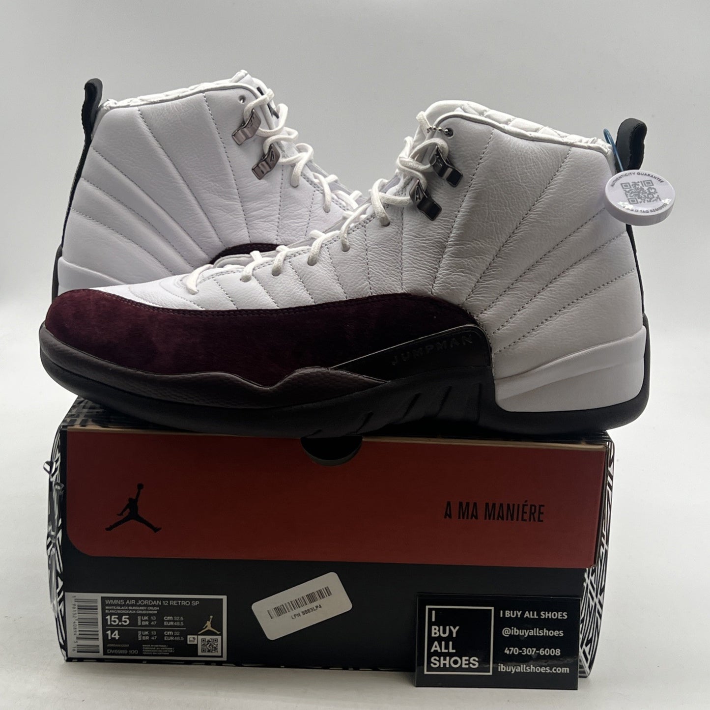 Size 15.5 - Air Jordan 12 Retro SP x A Ma Maniere Mid White W (DV6989-100)