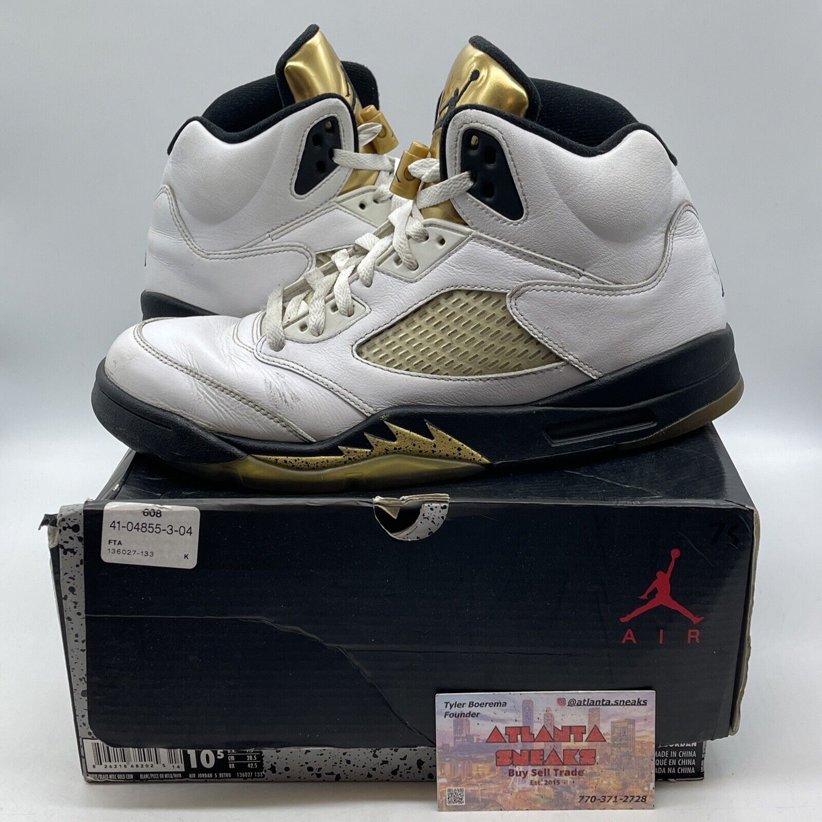 Size 10.5 - Air Jordan 5 Retro Olympic White Black Gold Leather (136027-133)