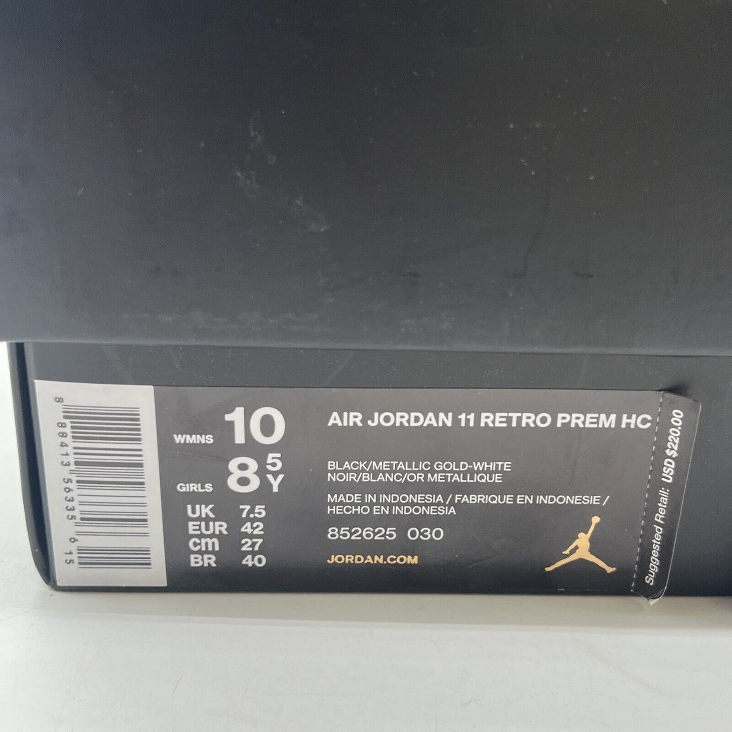 Size 8.5Y -Nike Air Jordan 11 XI Retro Premium 'Heiress' Black Gold (852625-030)