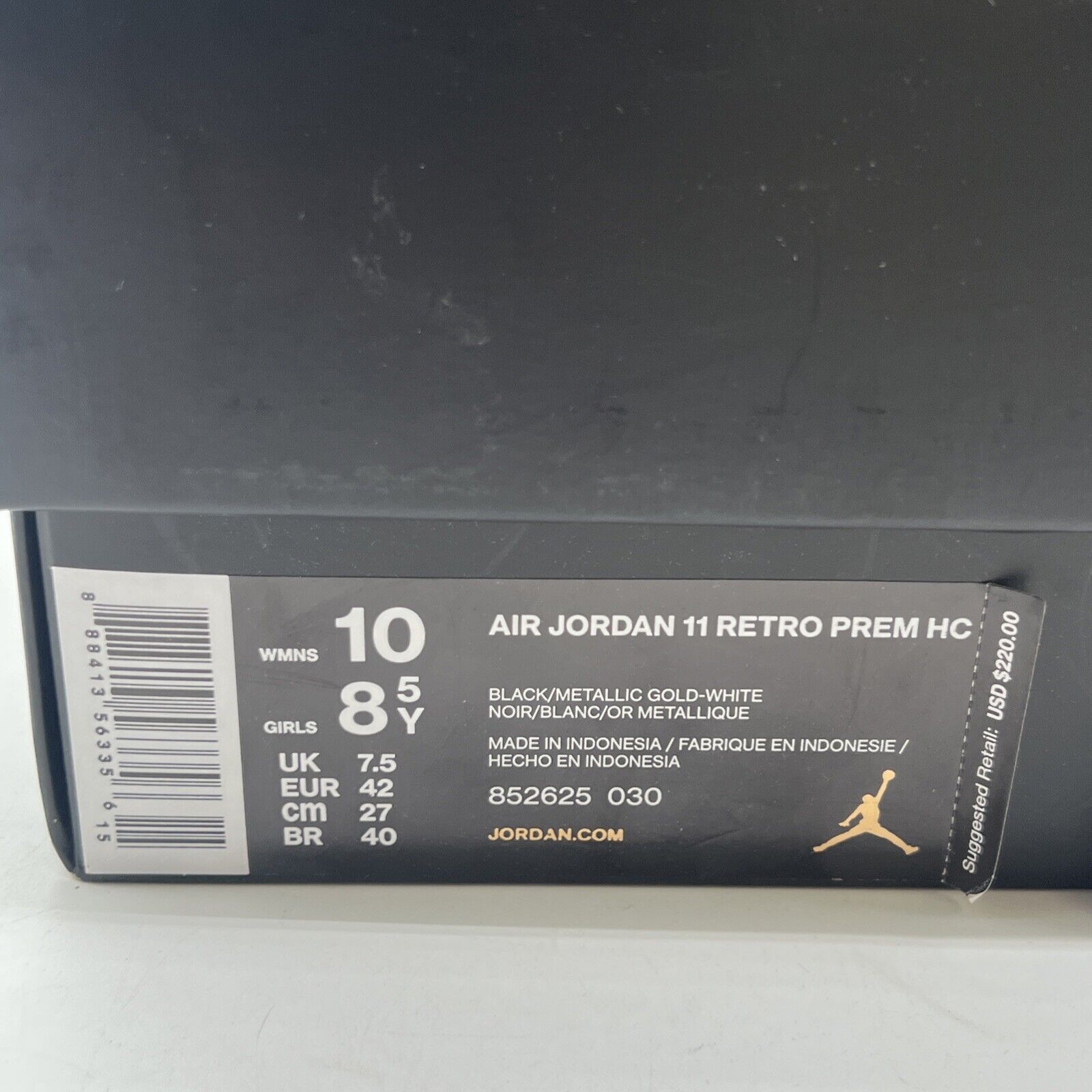 Size 8.5Y -Nike Air Jordan 11 XI Retro Premium 'Heiress' Black Gold (852625-030)