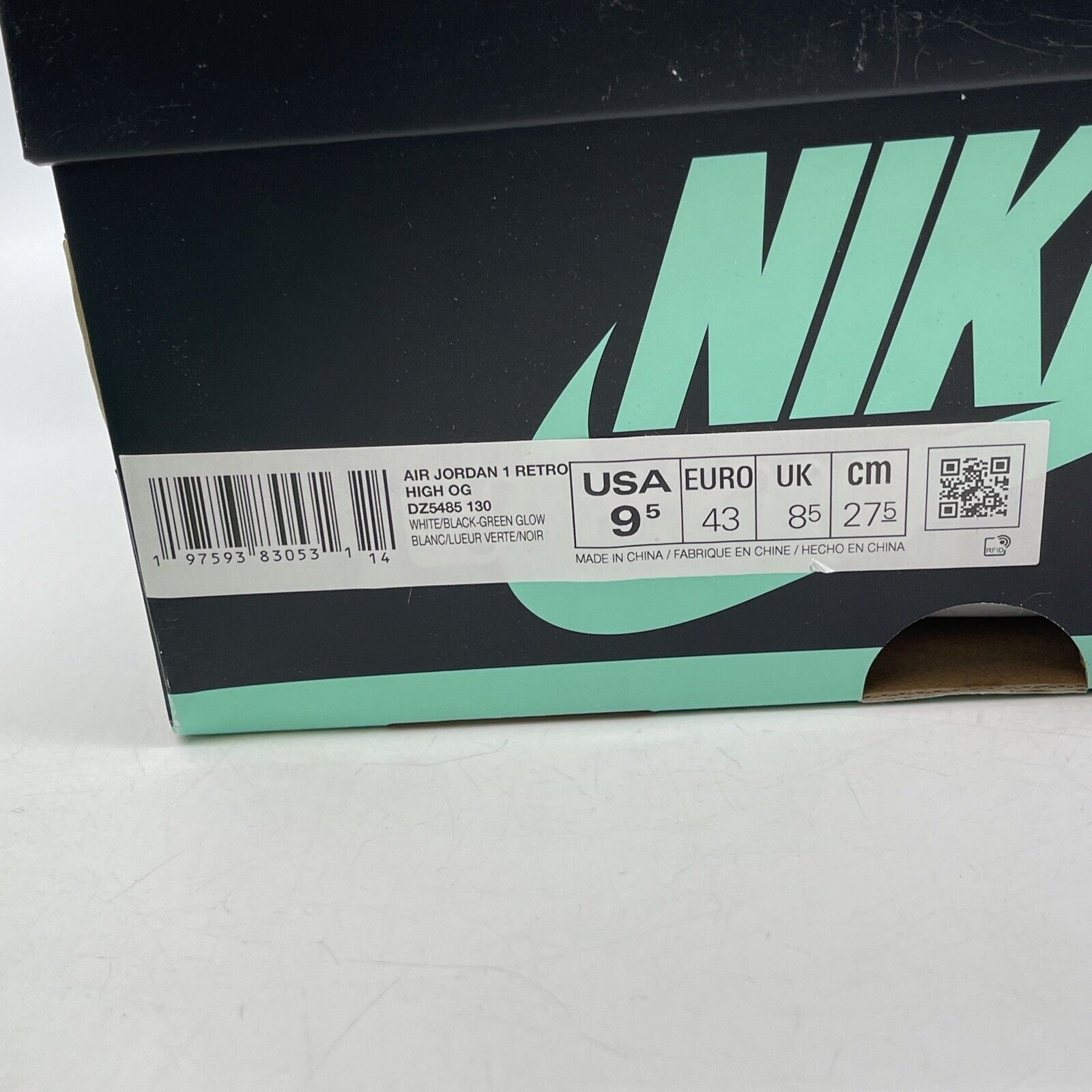 Size 9.5 - Air Jordan 1 Retro High Green Glow Black White Leather (DZ5485-130)