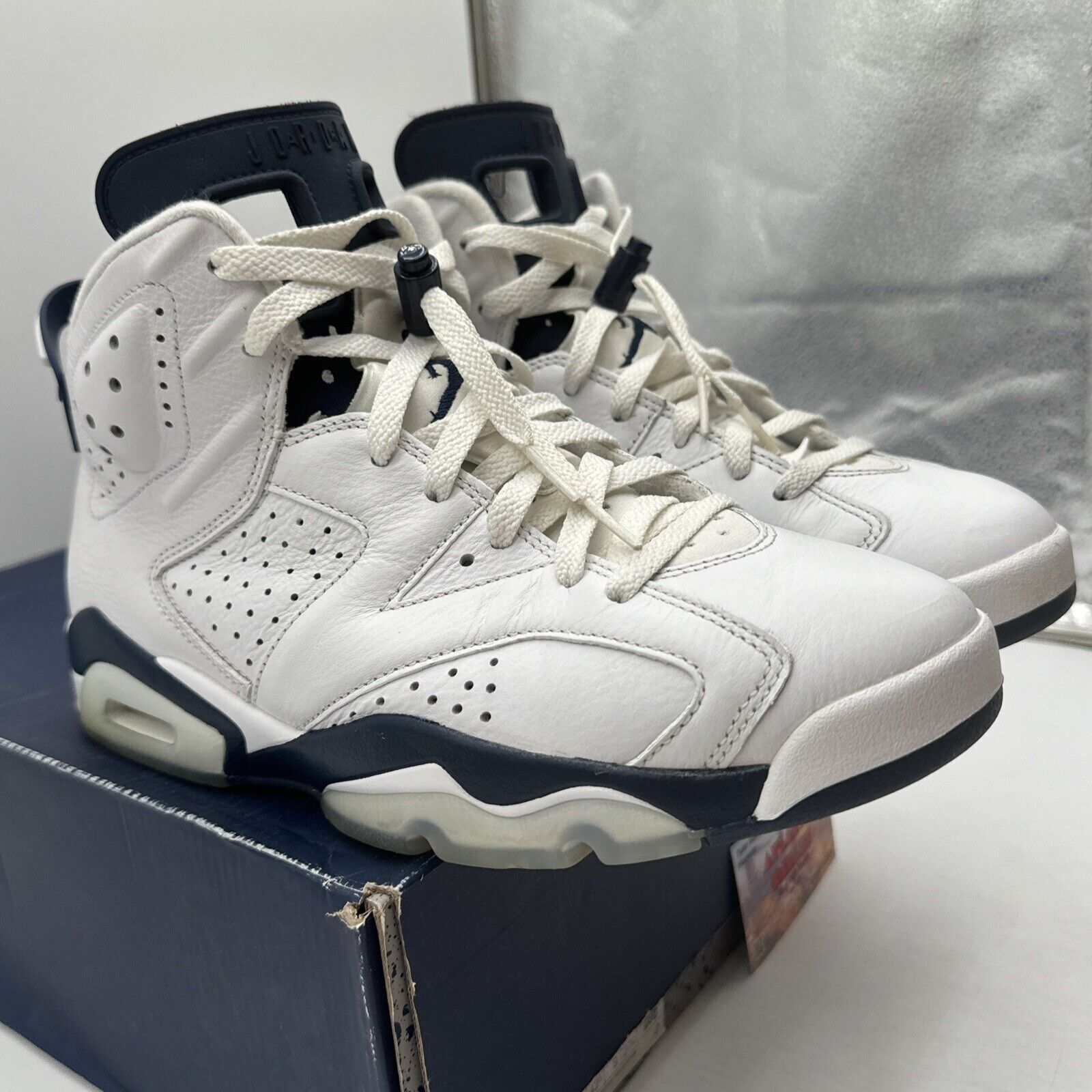 Size 9 - Jordan 6 Retro Midnight Navy White Leather Icy Soles OG All Blues