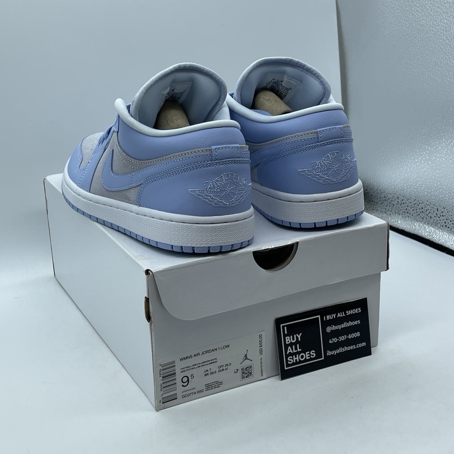 Size 9.5 - Air Jordan 1 Low 'Aluminum' Grey Blue Suede Leather (DC0774-050)