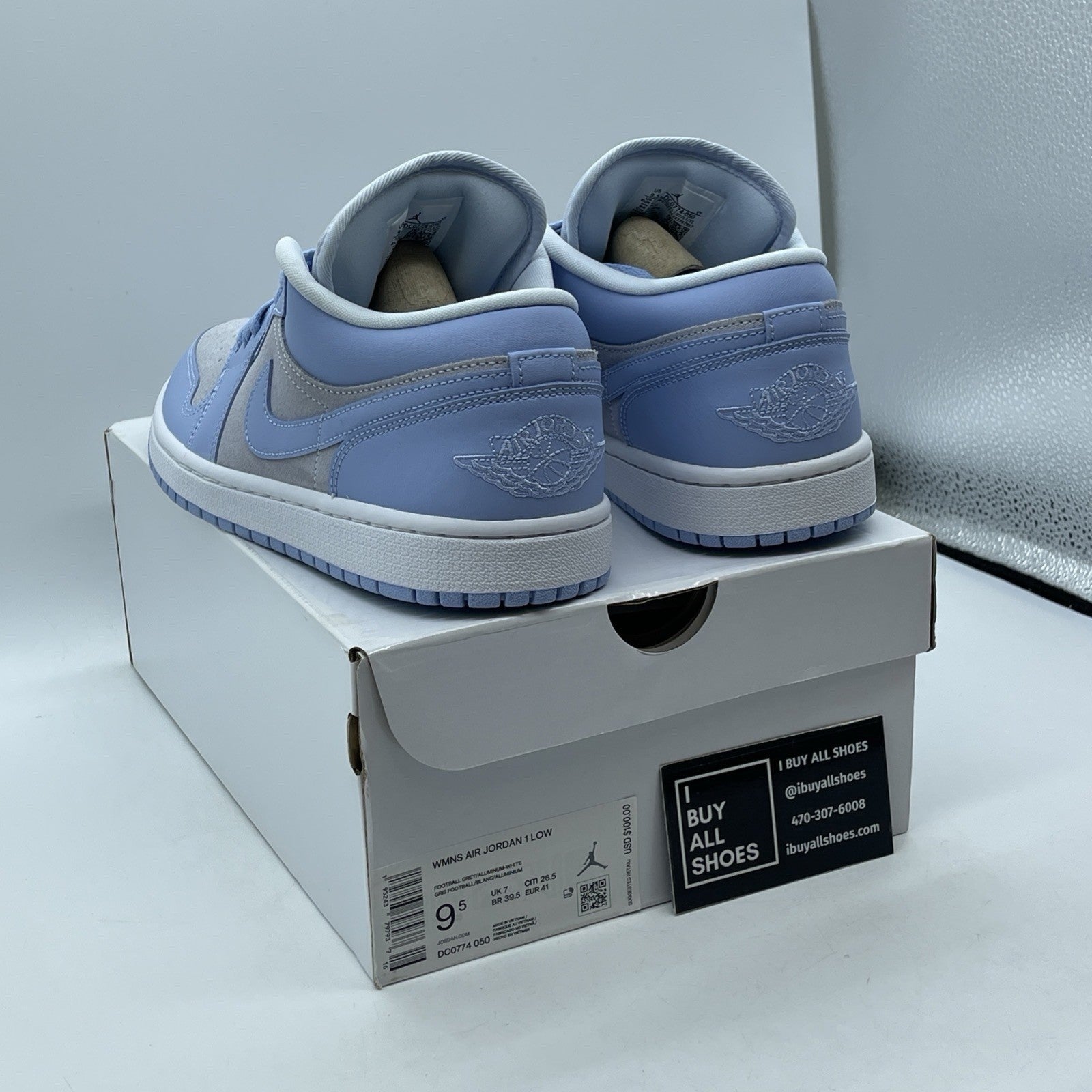 Size 9.5 - Air Jordan 1 Low 'Aluminum' Grey Blue Suede Leather (DC0774-050)