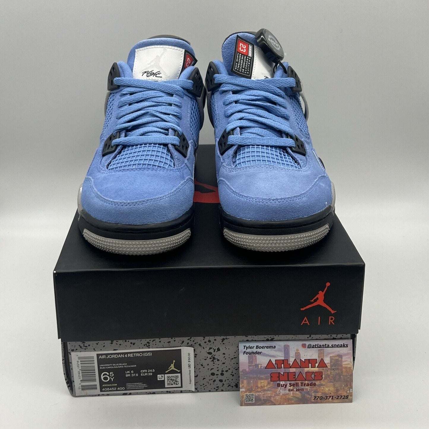 Size 6.5 - Jordan 4 Retro Black Tech Grey University Blue White 2021 Brand New